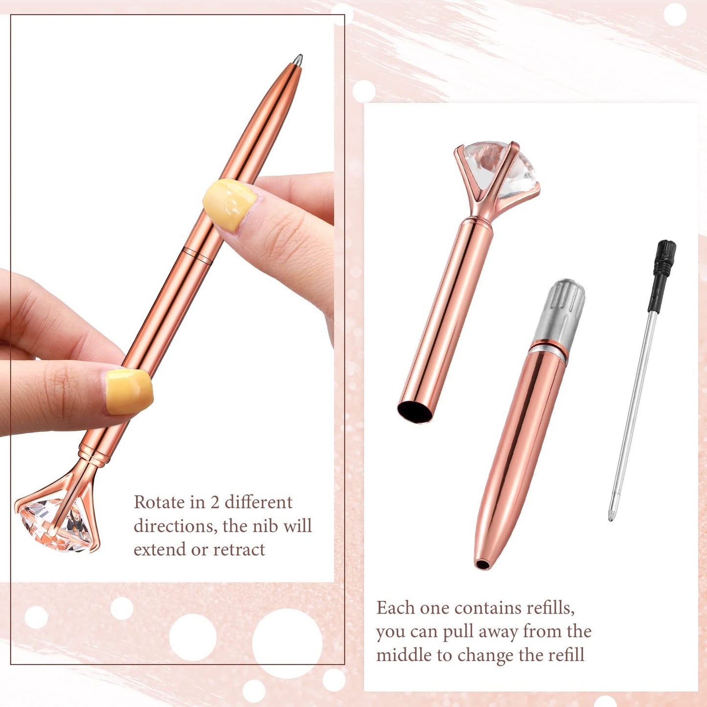 Yahenda 50 Pcs Christmas Gifts Diamond Pens Bridal Shower Ballpoint Pen Bulk Black Ink Bling