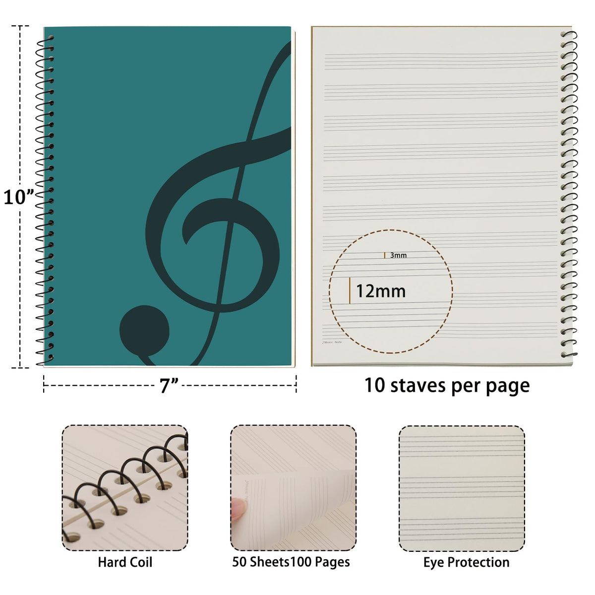 MOREYES Music Notebook Composition Manuscript Staff Notebook with 100 Pages 10.24x7.5 inch/26x19cm