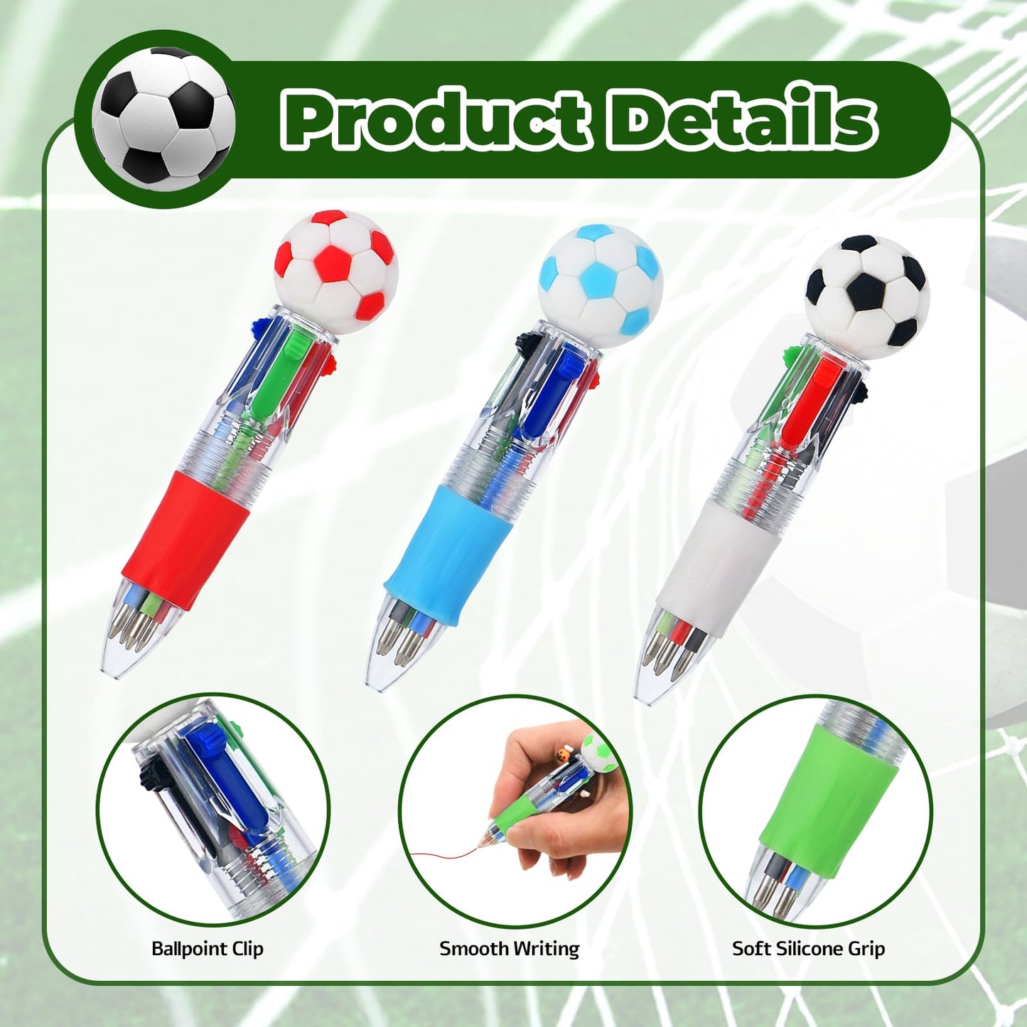 Zhirlyn Soccer Party Favors Soccer Pens Mini Multicolor Pen in One Cute Fun 4-in-1 Pens Bulk Cool