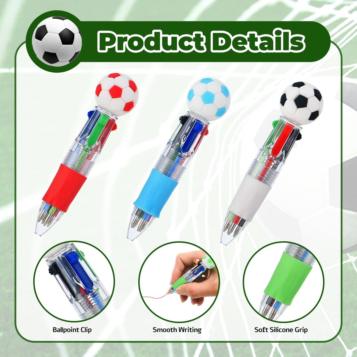 Zhirlyn Soccer Party Favors Soccer Pens Mini Multicolor Pen in One Cute Fun 4-in-1 Pens Bulk Cool