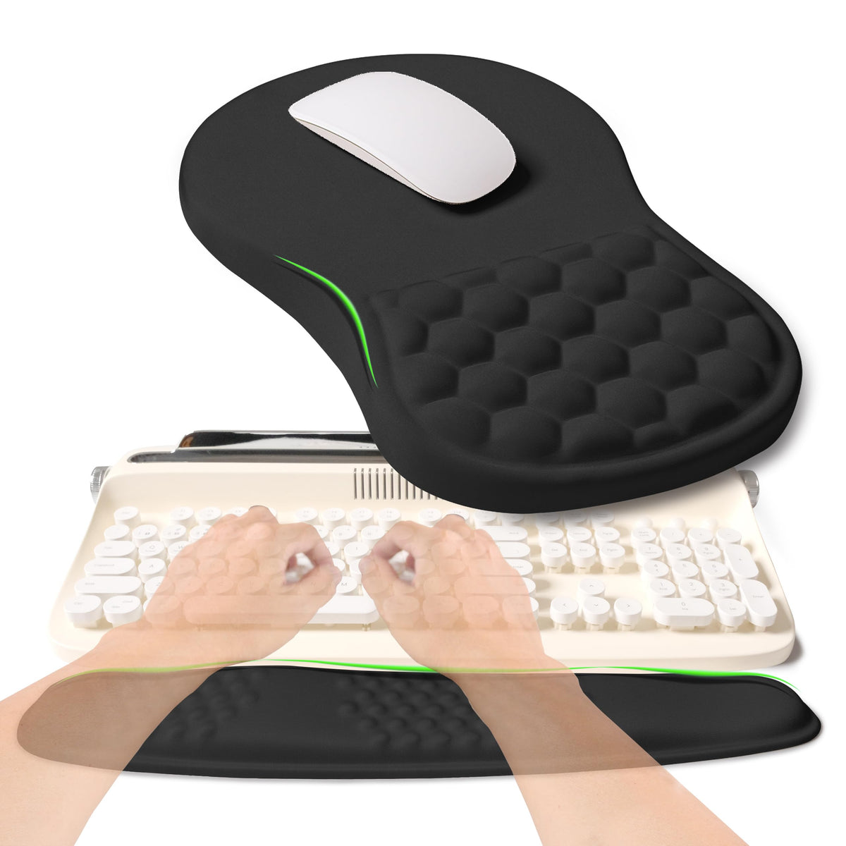 KUOSGM 2-in-1 Ergonomic Set, Wave Rise Keyboard Wrist Rest and Massage Bulge Slope Mouse Pad Wrist
