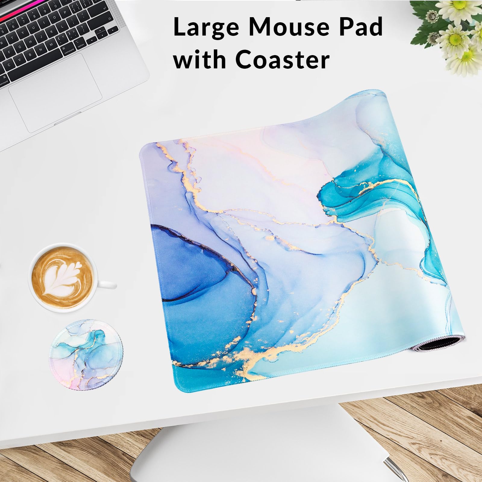 Large Gaming Mouse Pad with Coaster,Desk Matt for Desktop,Desk Mat-Marble