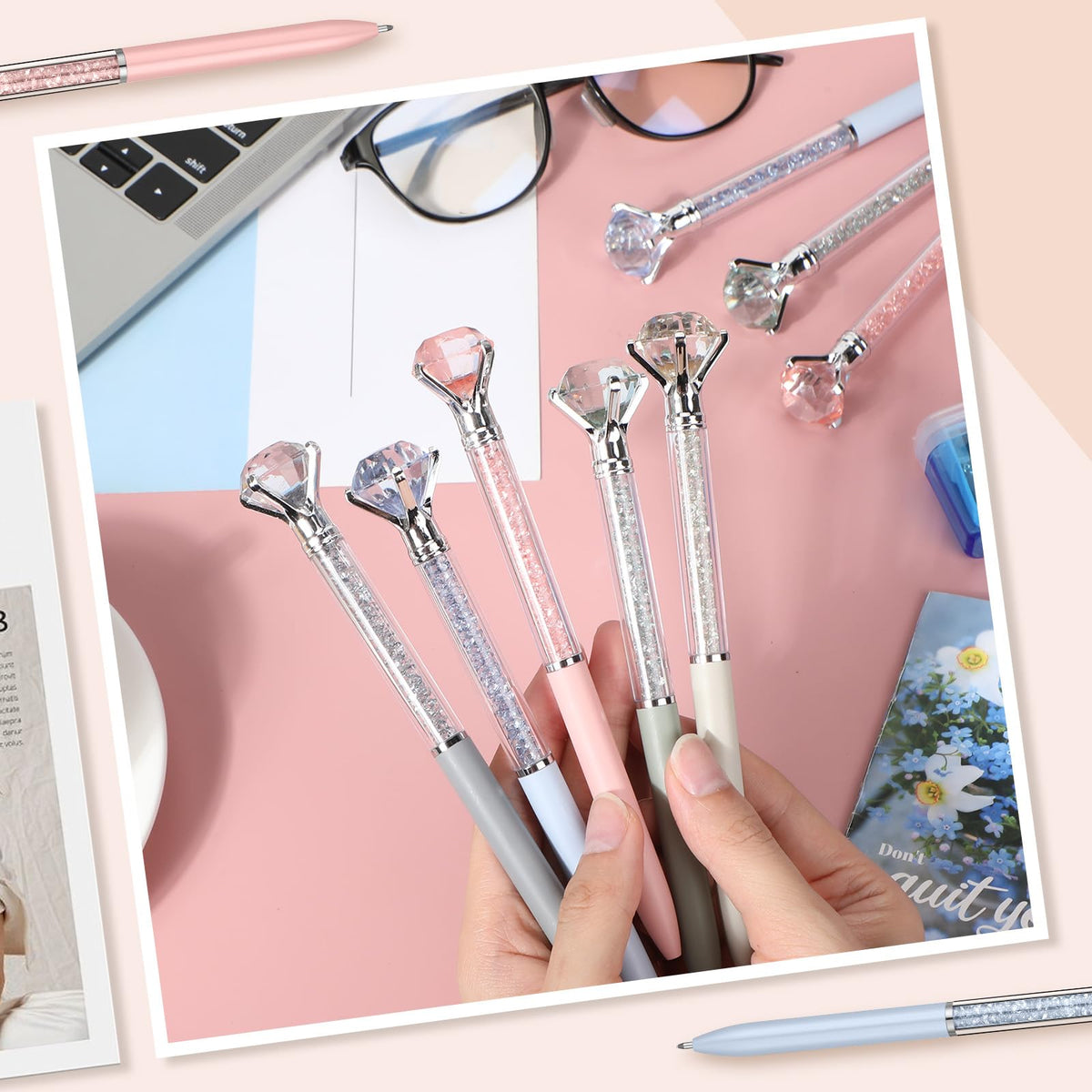 Sherr 100 Pack Crystal Diamond Pens Jewel pen Bulk, Macarons, Glitter