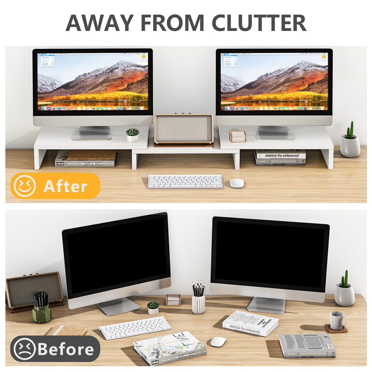 TAVR Dual Monitor Stand Riser, Wooden Computer Monitor Stand for 2 Monitors