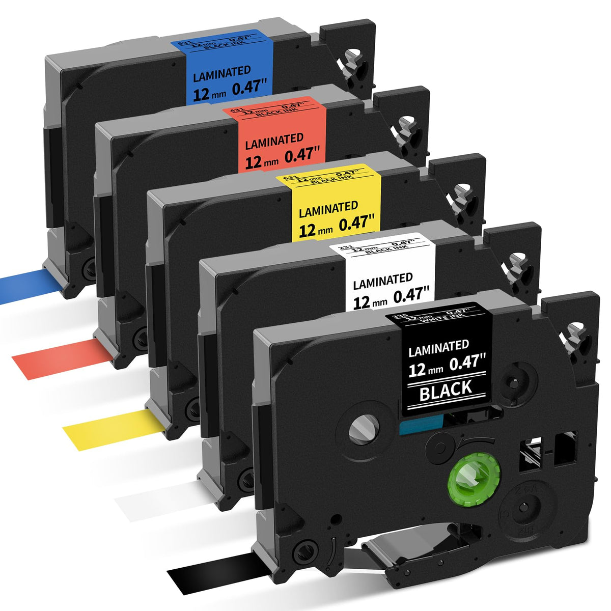 P Touch Label Maker Tape 12mm 0.47 in Laminated White/Black/Red/Blue/Yellow