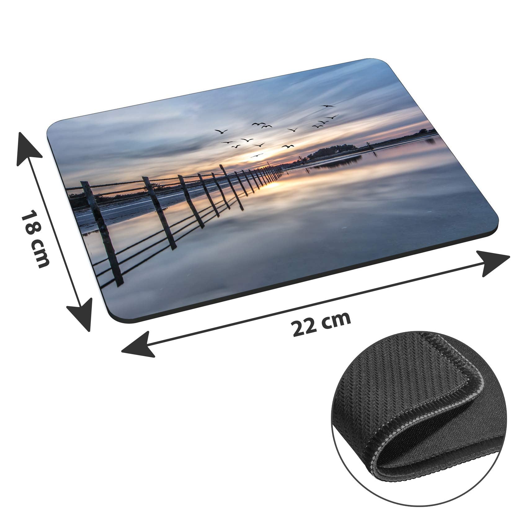 PEDEA Gaming and Office Mouse Mat - 220 x 180 mm - with Stitched Edges and Non-Slip Base - Coastline