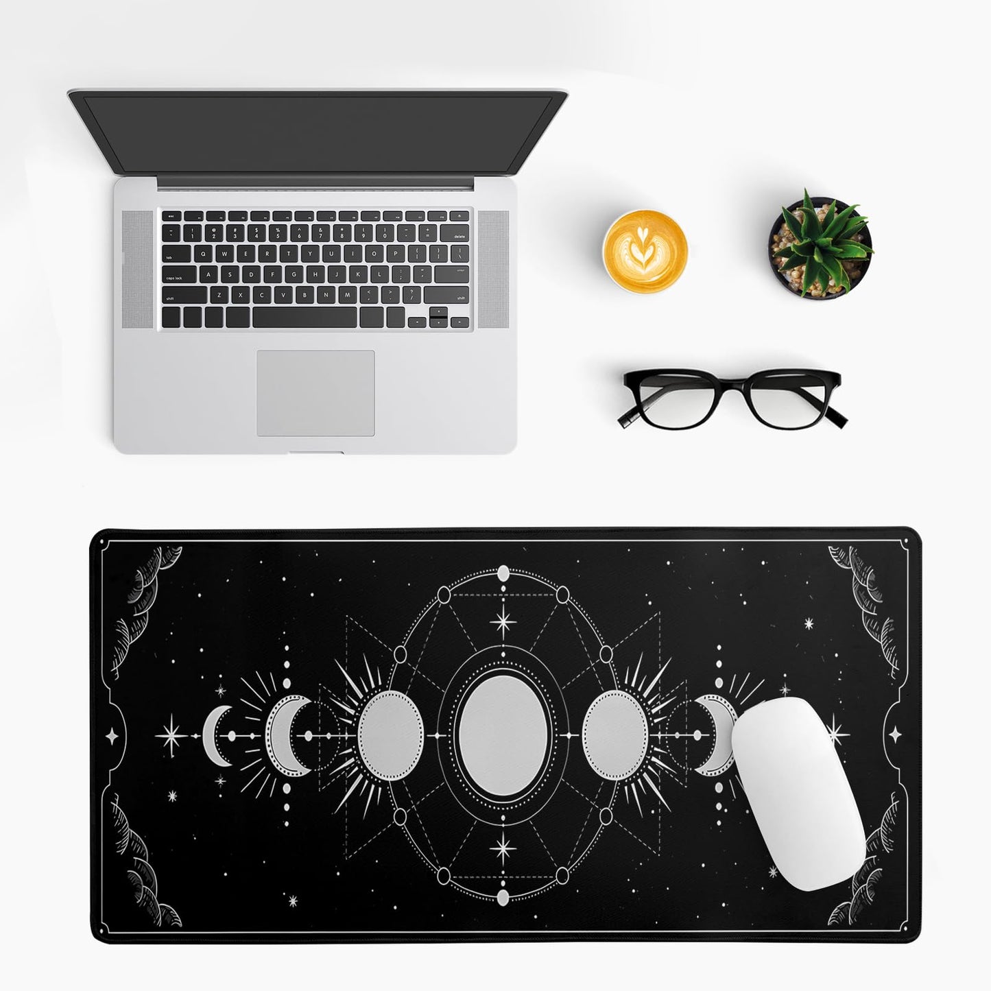 Sun Moon Gaming Mouse Pad Black Large Mouse Pad for Keyboard and Mousepad Desk Mat with 3mm