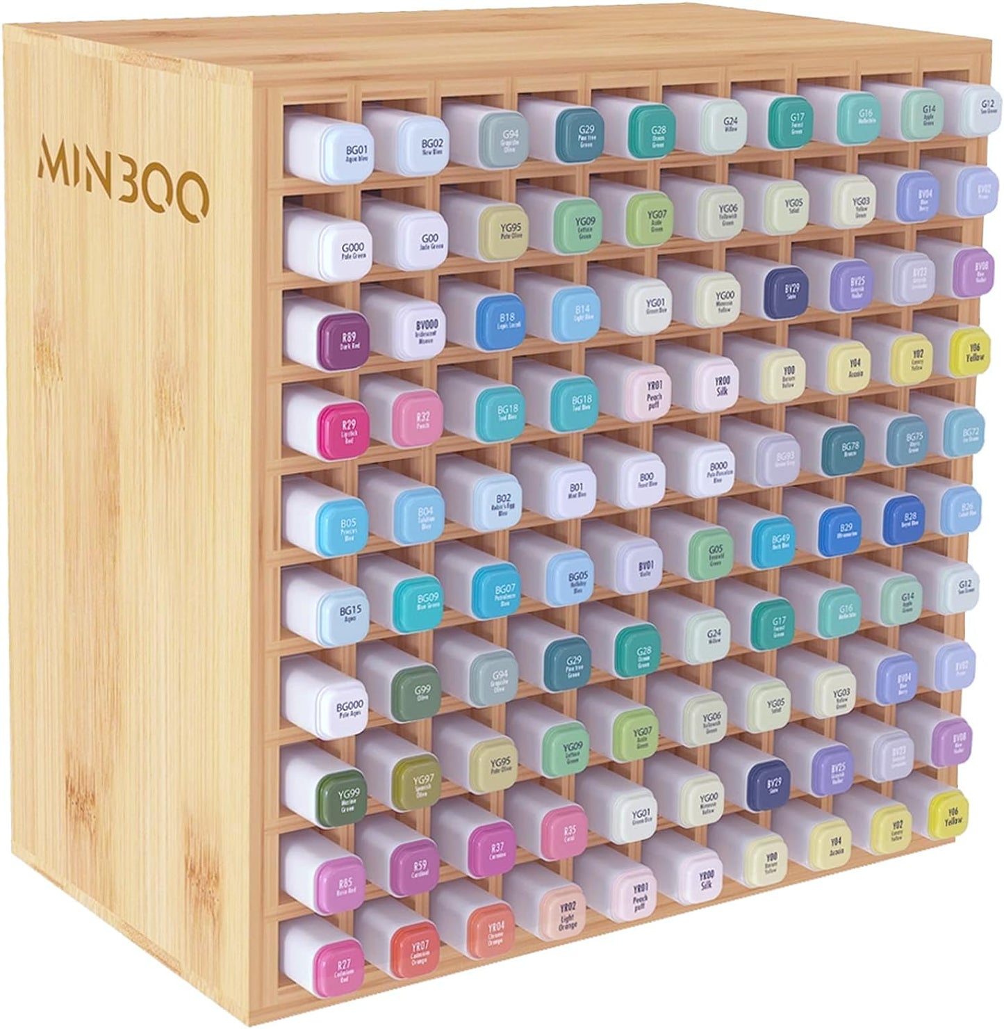 MinBoo Art Marker Storage Organizer for 100 Markers, Bamboo Art Supply Rack, Pens Color Pencils