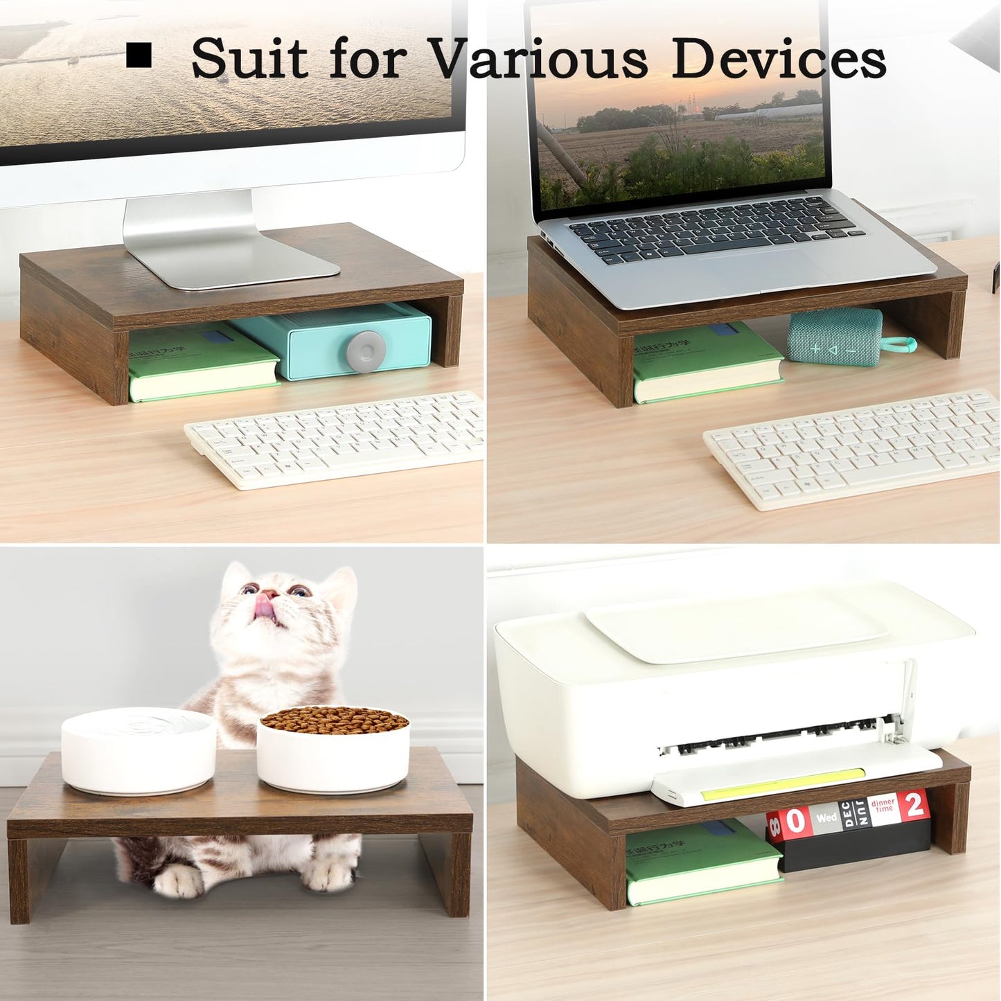 TEAMIX 2-Pack Wood Monitor Riser, Desk Stand for 2 Monitors, Rustic Brown
