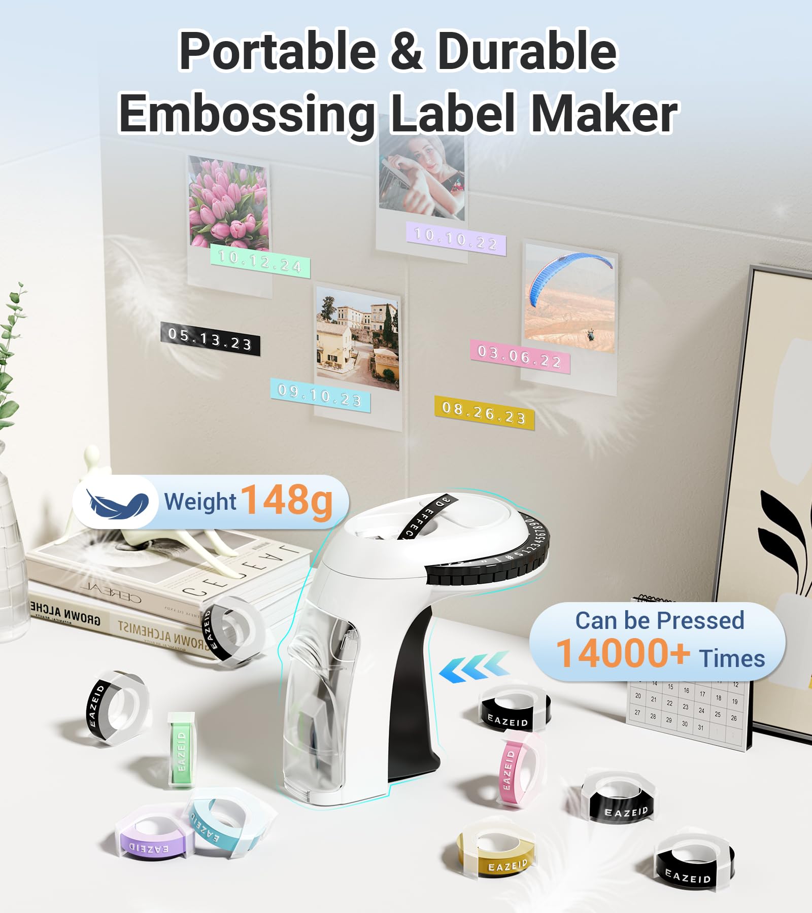 Embossing Label Maker, Vintage Embossed Labeler with 10Roll Color 3D Tapes