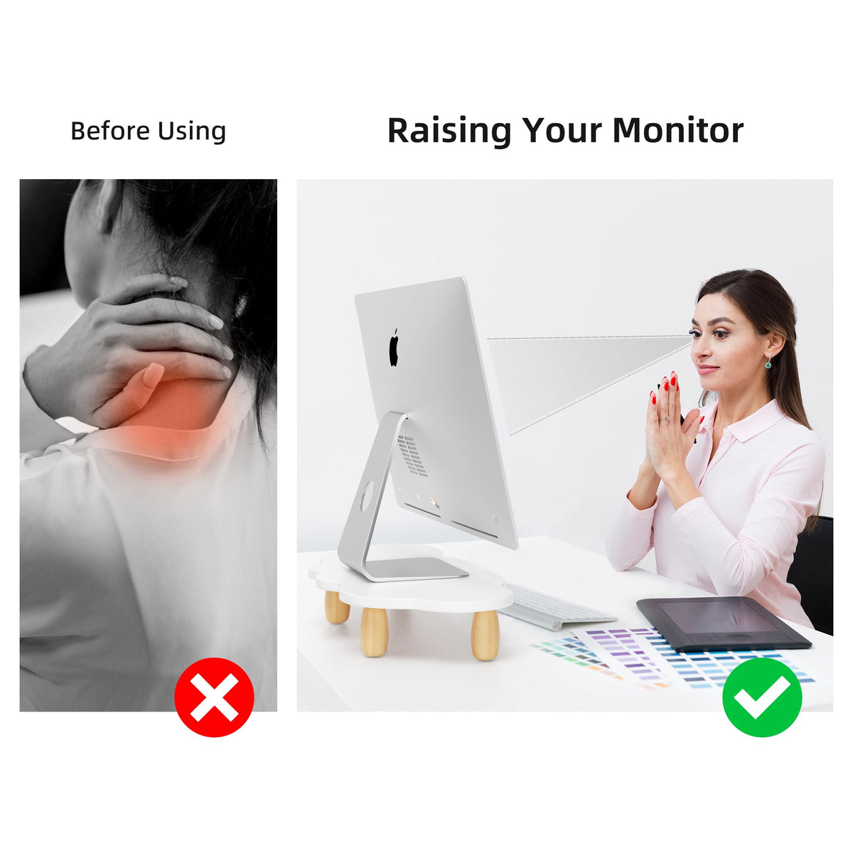 AFOOYO Monitor Stand Riser,Cloud Shape Wood Computer Monitor Stand, 16.5IN Monitor Stand Riser
