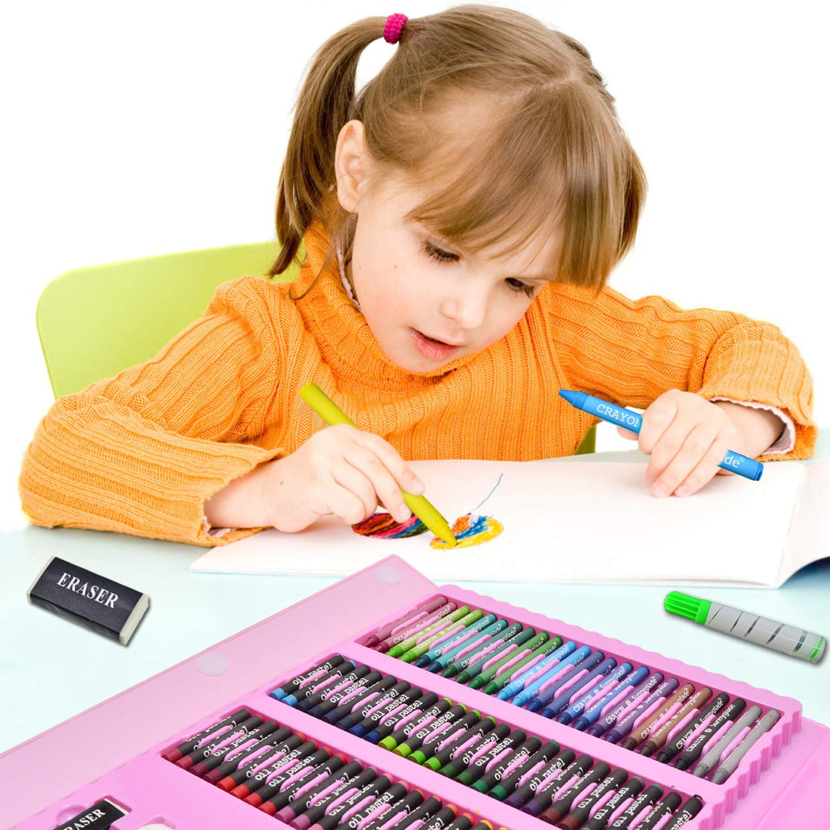 Sunnyglade 185 Pieces Double Sided Trifold Easel Art Set Art Supplies Pink