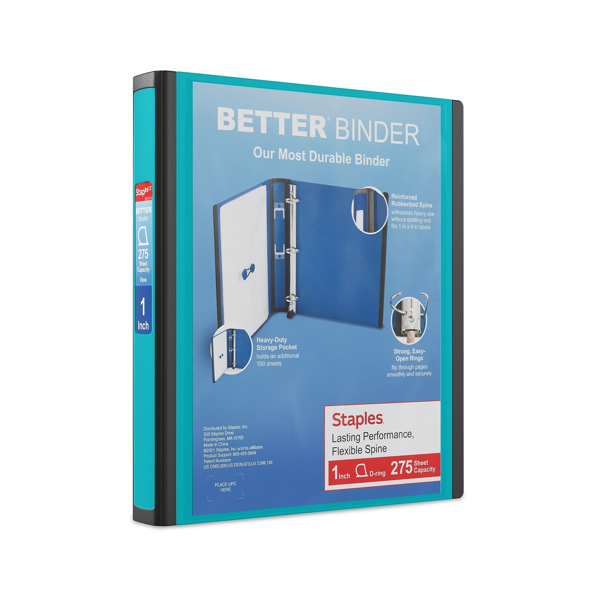 Staples Better Binder, 1-Inch 3-Ring View, Teal, 3-Pack