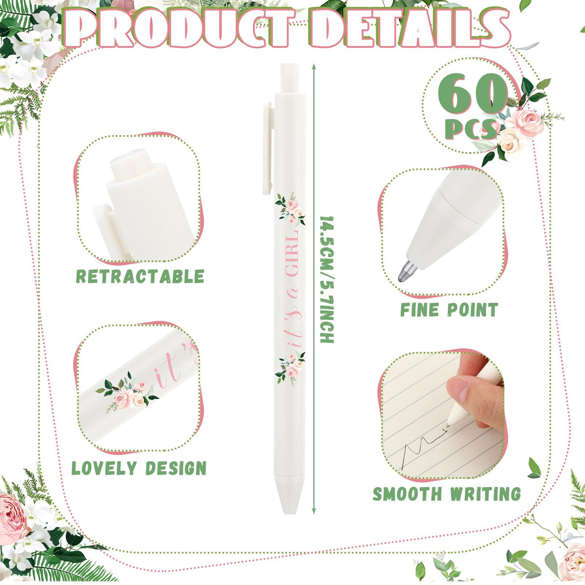 Kisston 60 Pcs Floral Baby Shower Pens, Gifts Party Favors Bulk