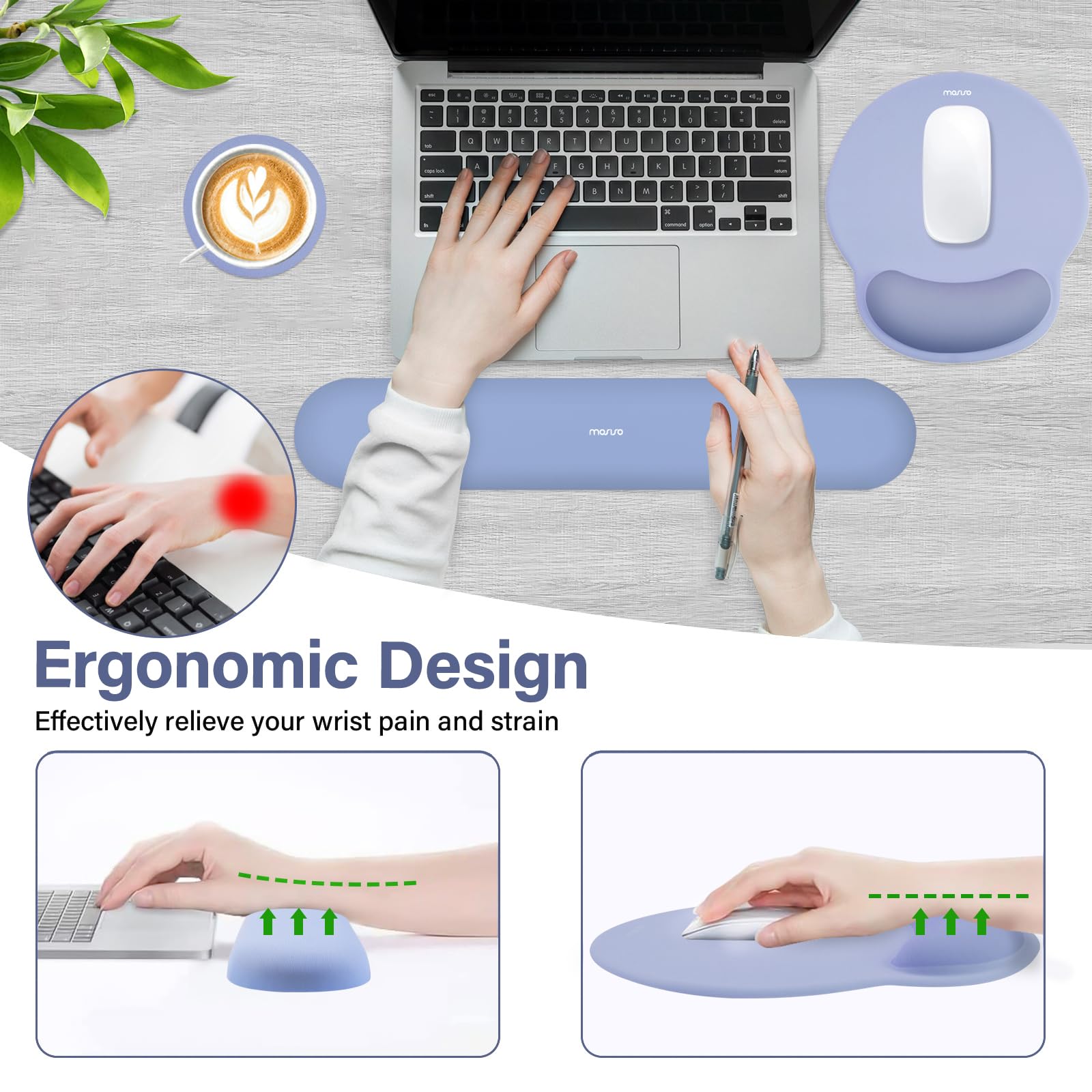 MOSISO Wrist Rest Support for Mouse Pad&Keyboard Set, Stone Blue