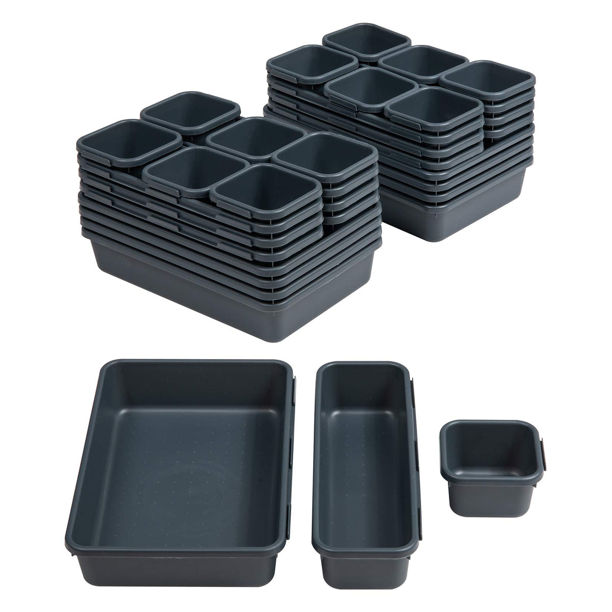 BYCY 32 PCS Desk Drawer Organizers - Interlocking Tool Boxes with 3 Sizes, Office, Bathroom