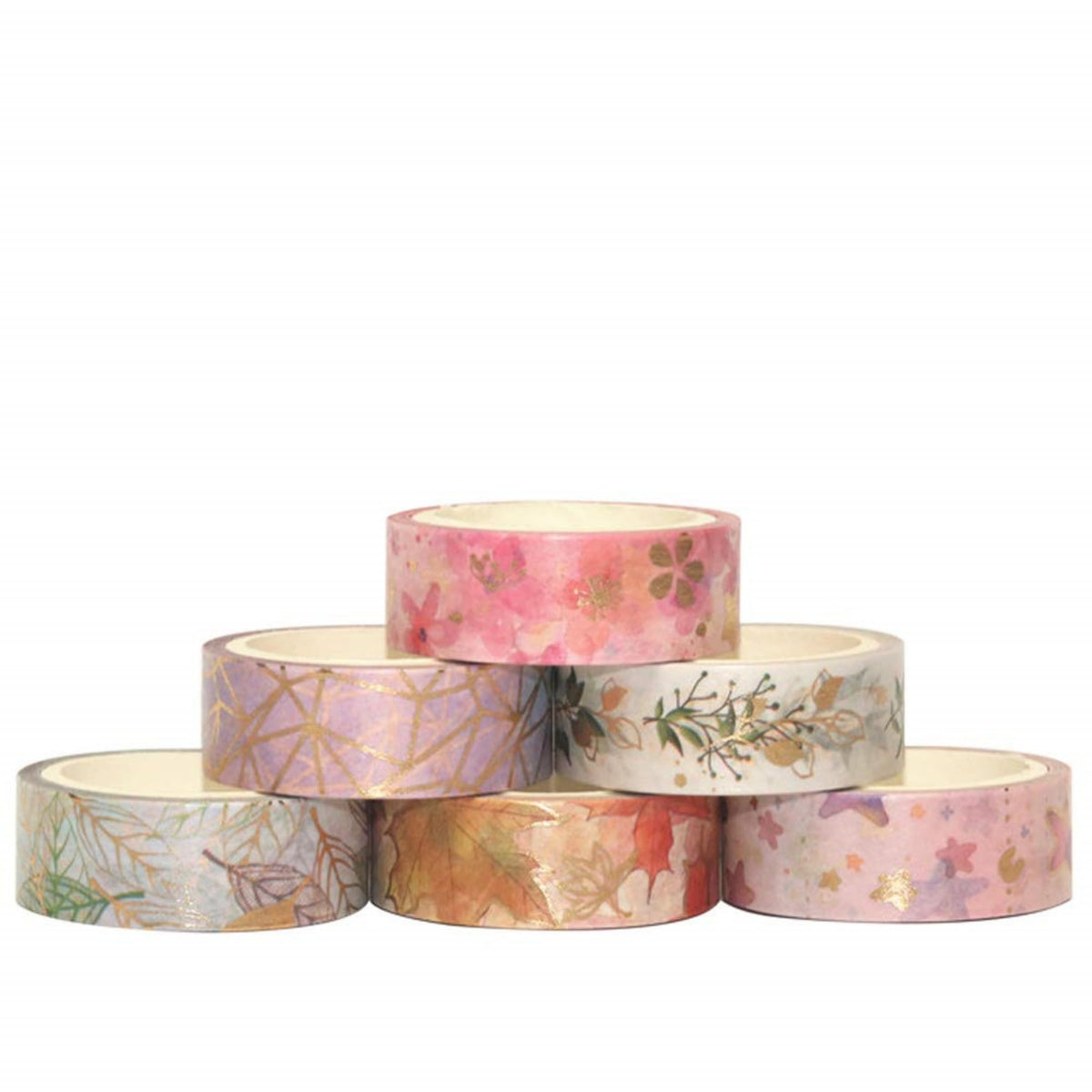 YUBX Flowers Washi Tape 6 Rolls Gold Foil Decorative Paper Masking Tape for Scrapbooking, Craft and