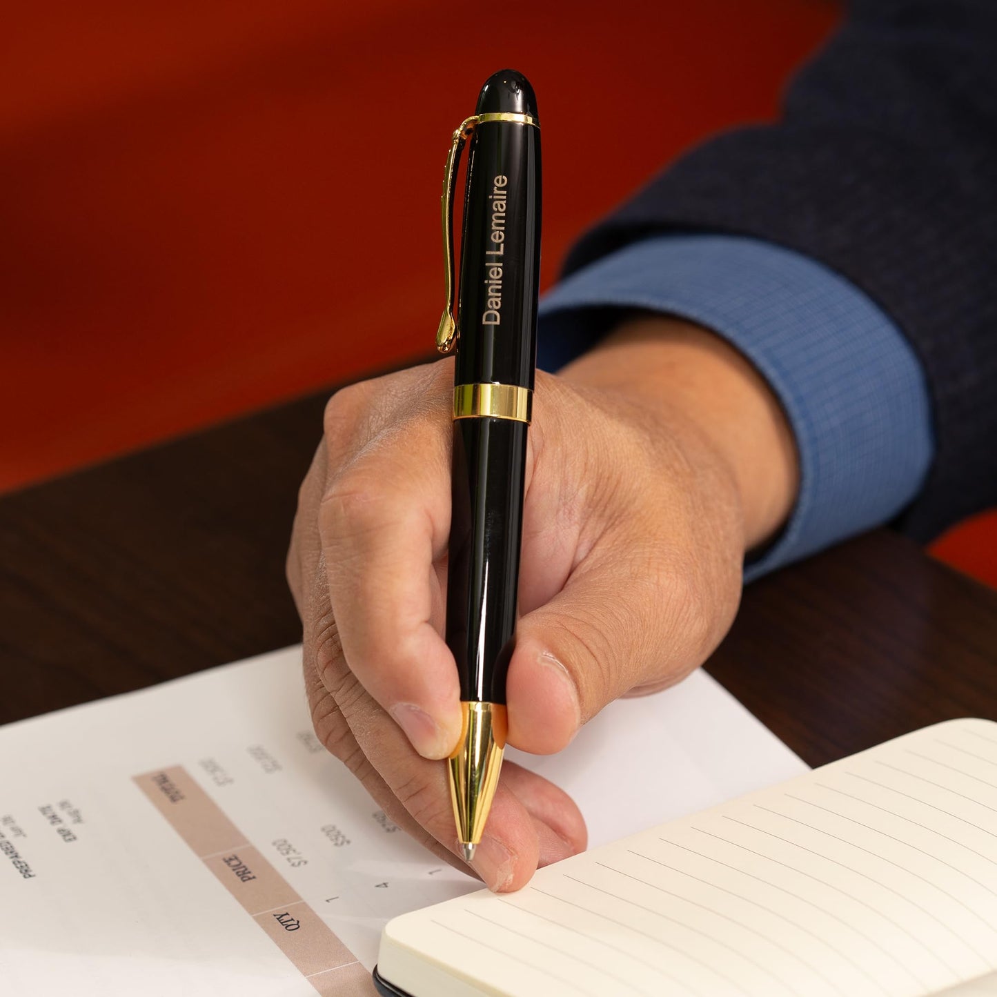 Dayspring Pens Alexandria Personalized Ballpoint Pen, Black with Gold Trim