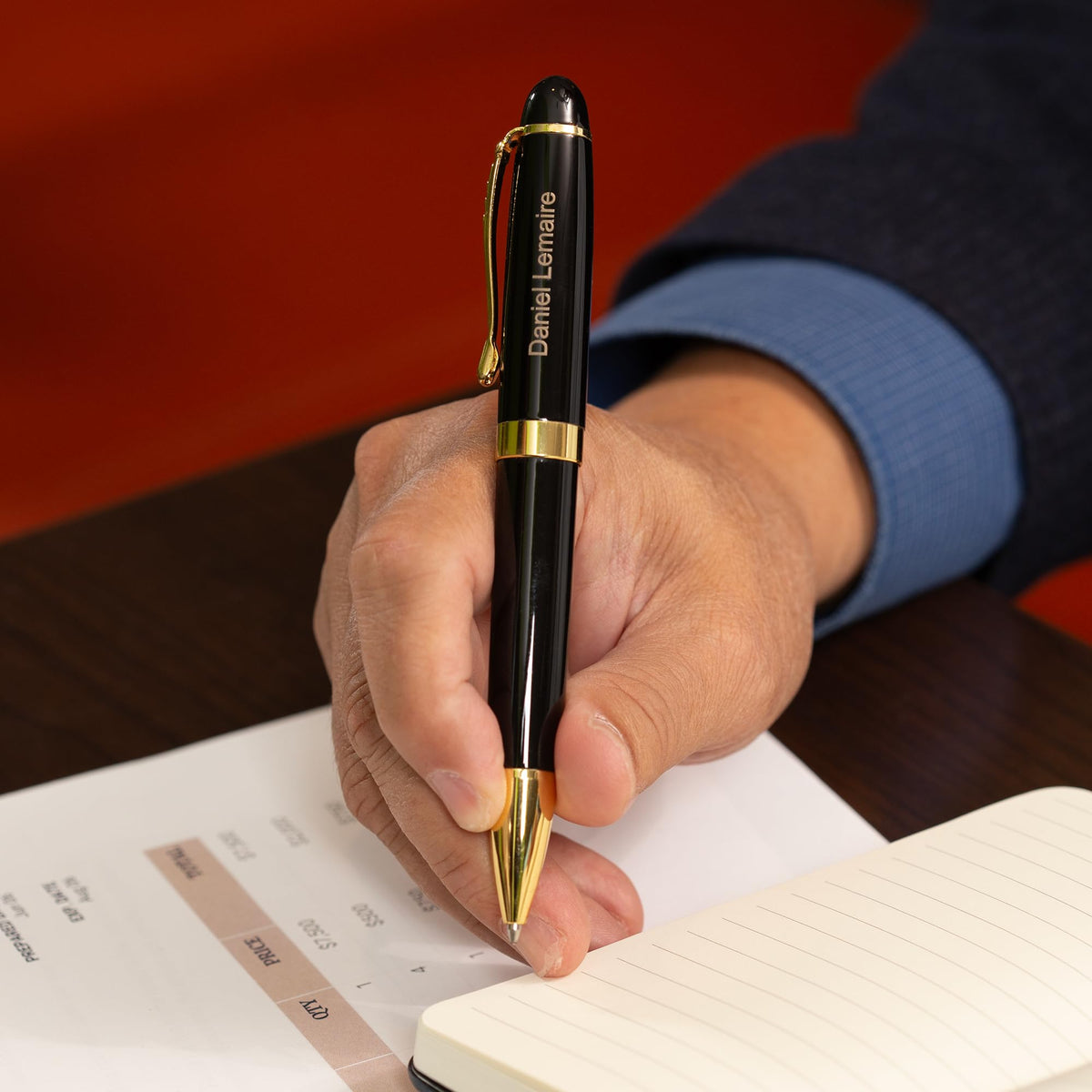 Dayspring Pens Alexandria Personalized Ballpoint Pen, Black with Gold Trim
