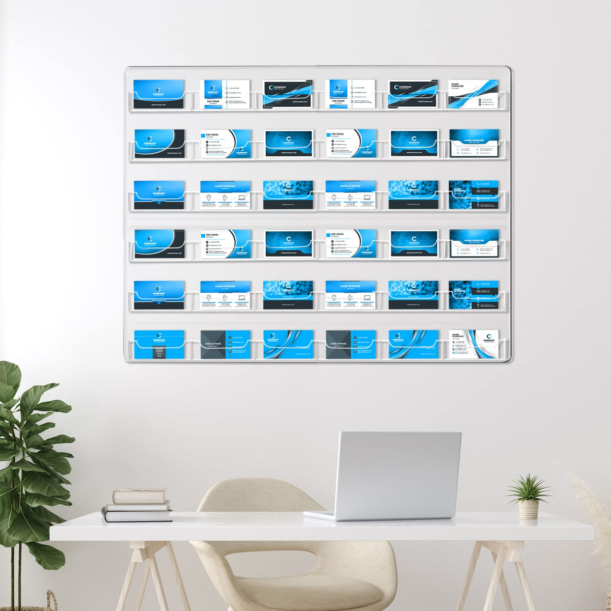Lincia Acrylic Business Card Holder Wall Mount, 36 Pocket, 19.69'' x 21.38''