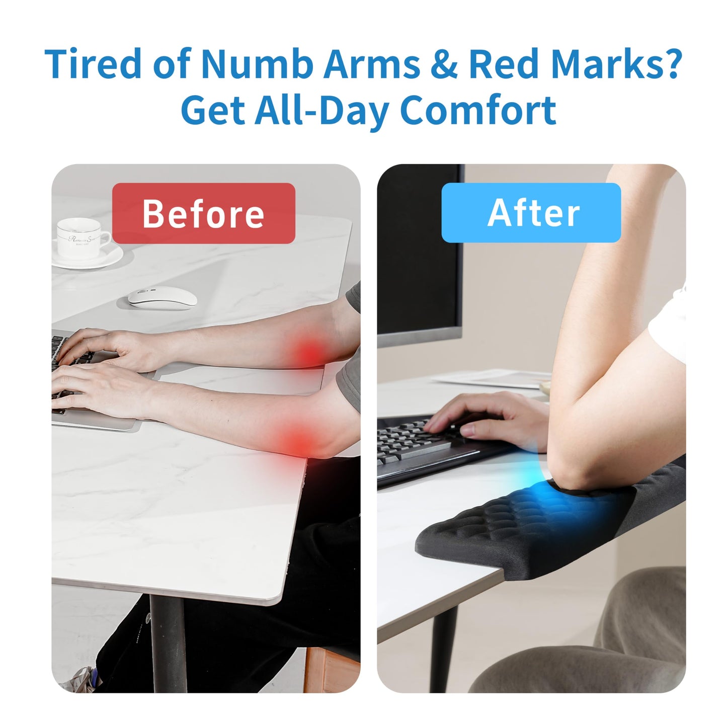 MEKASS L-Shaped Desk Elbow Pad for Desk, Memory Foam Elbow Support Padding with Non-Slip, Ergonomic