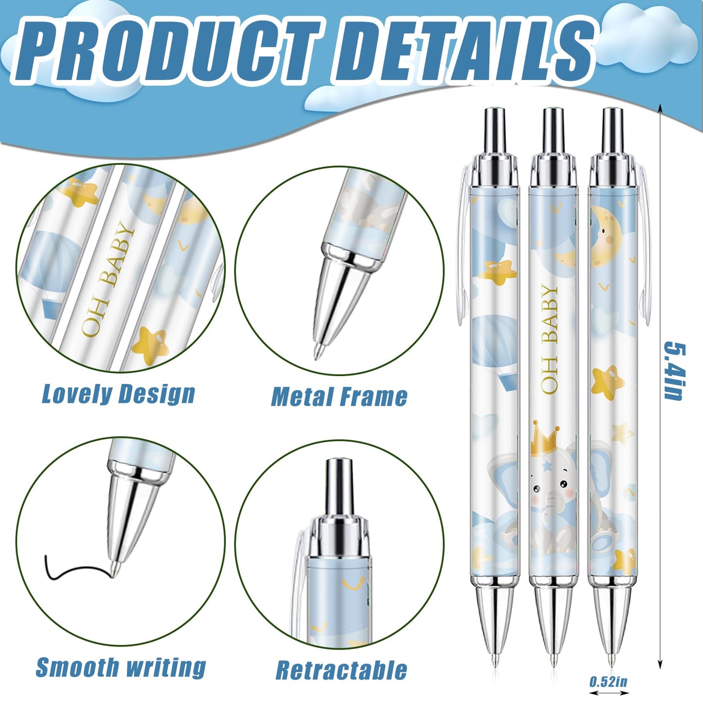 EYNDYN 145 Pieces Baby Shower Favors for Guest Blue Elephant Ballpoint Pens and Keychains Gifts for