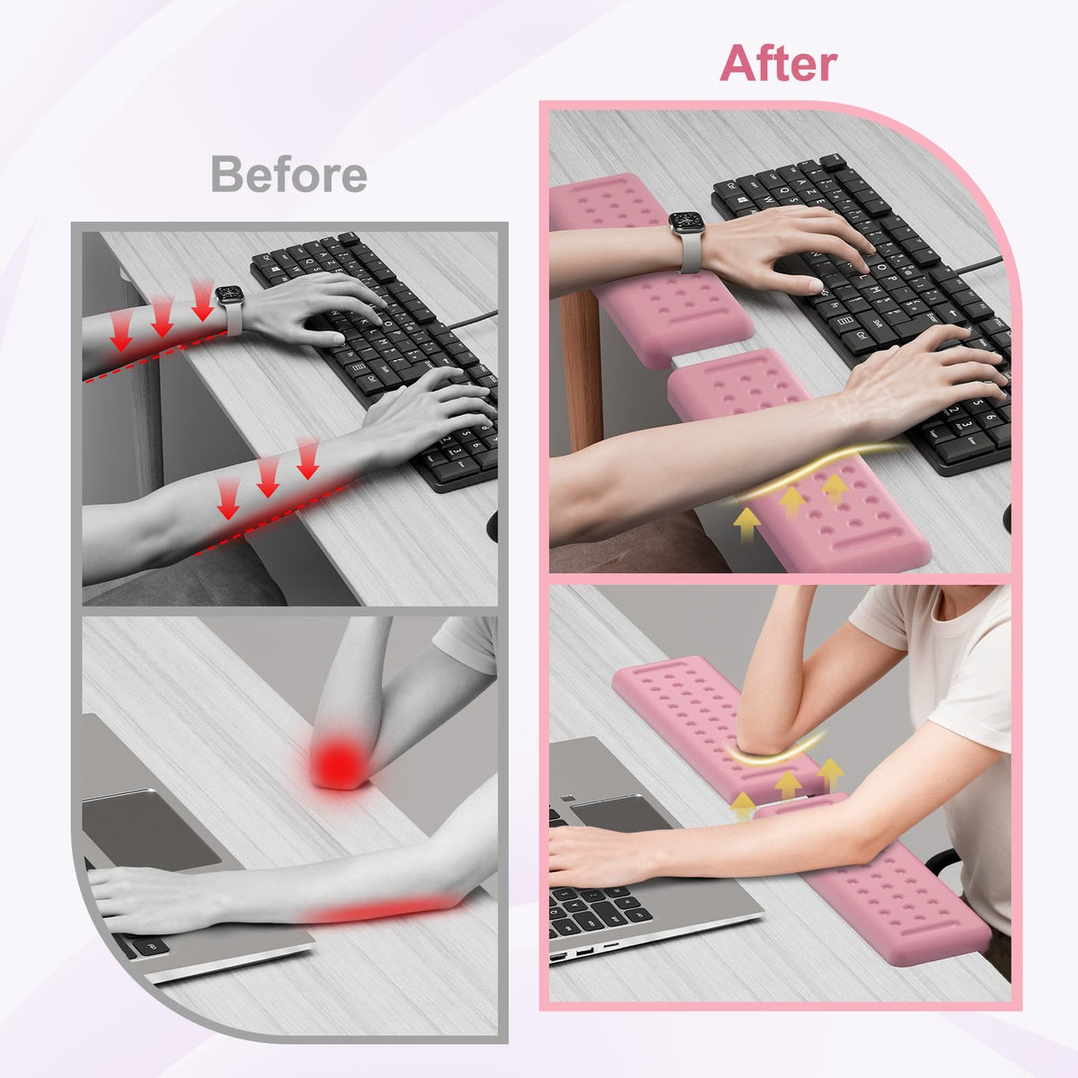 Leolee L-Shaped Desk Elbow Pads for Desk, Light Pink Memory Foam Arm Rest