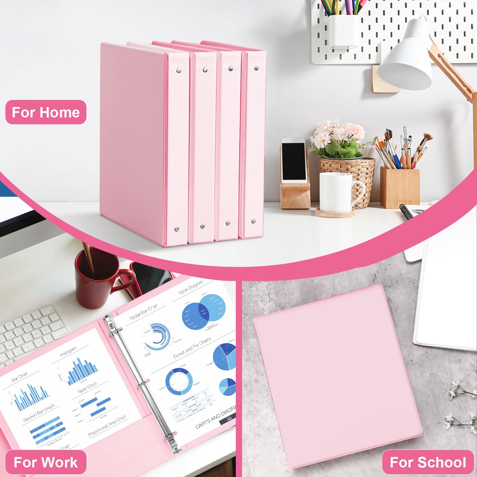 SUIN 1-inch 3 Ring Binder with 2 Interior Pockets, 1''Durable Binders Holds US Letter Size 8.5'' x