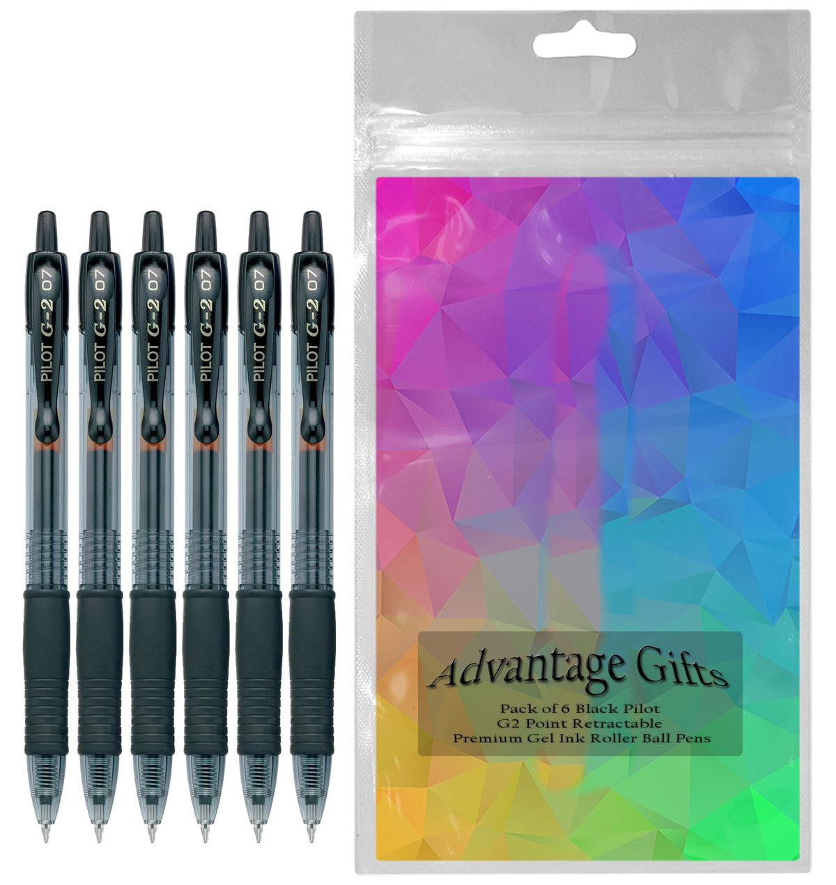 Advantage Gifts Pilot G2 Retractable Roller Ball Pens, Fine Point (.7mm), Black Ink 6-pk