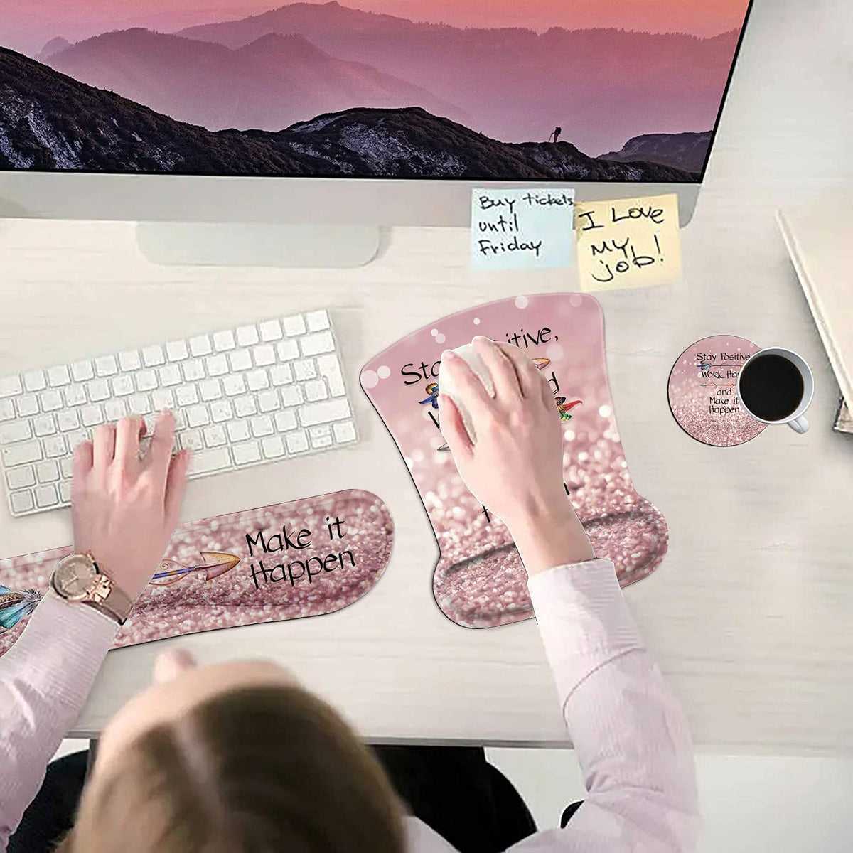 Ergonomic Mouse Pad Wrist Support Gel and Keyboard Wrist Rest Set Stay Positive Work Hard and Make