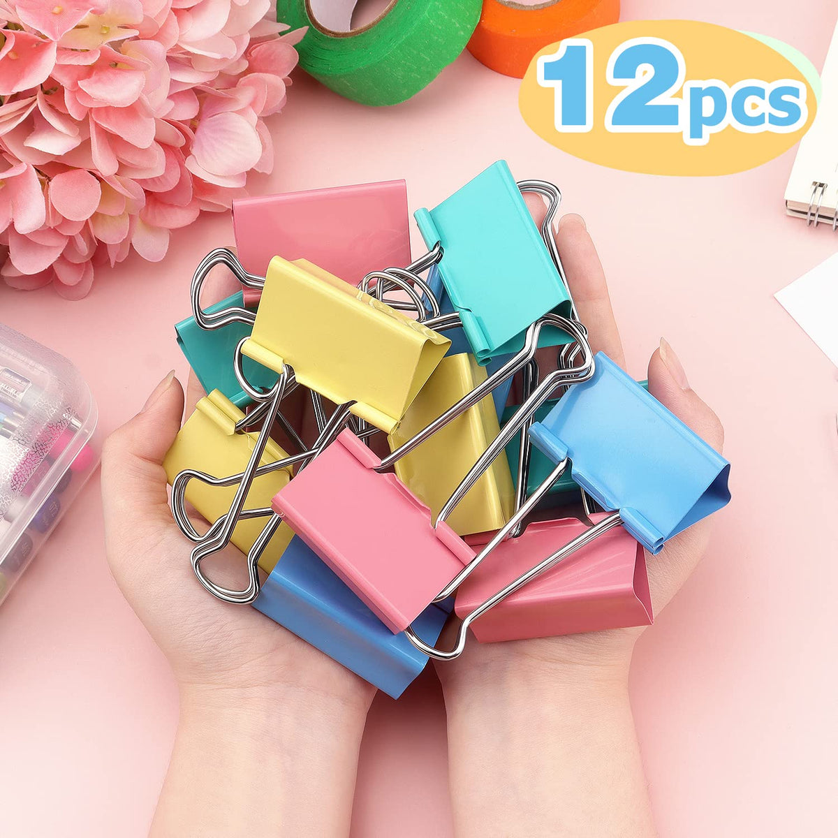 ZZTX 12 Pack Large Binder Clips 2.0 Inches Assorted Colors