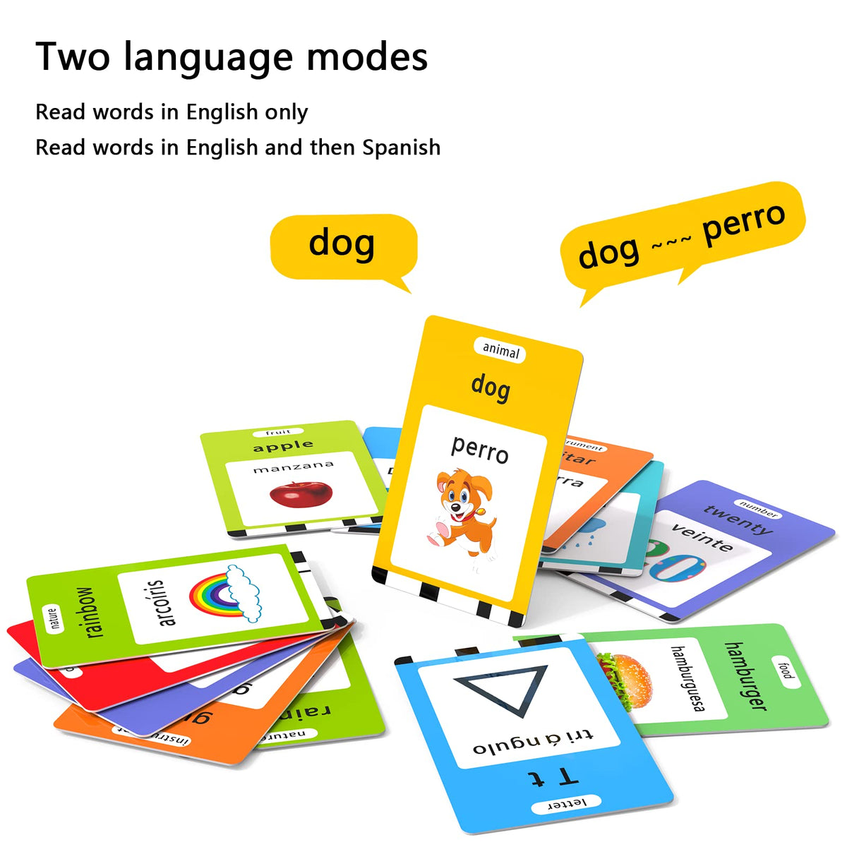 Lapare Spanish and English Bilingual Audible Flash Cards Toy with Music for Toddlers 1 2 3 4 5