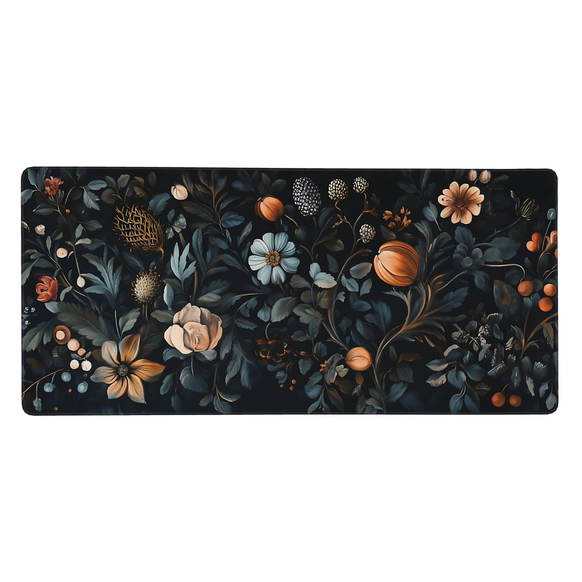 Floral Aesthetic Flower Bud Gaming Mouse Pad, Black Dark Botanical Desk Mat with Anti-Slip Base &