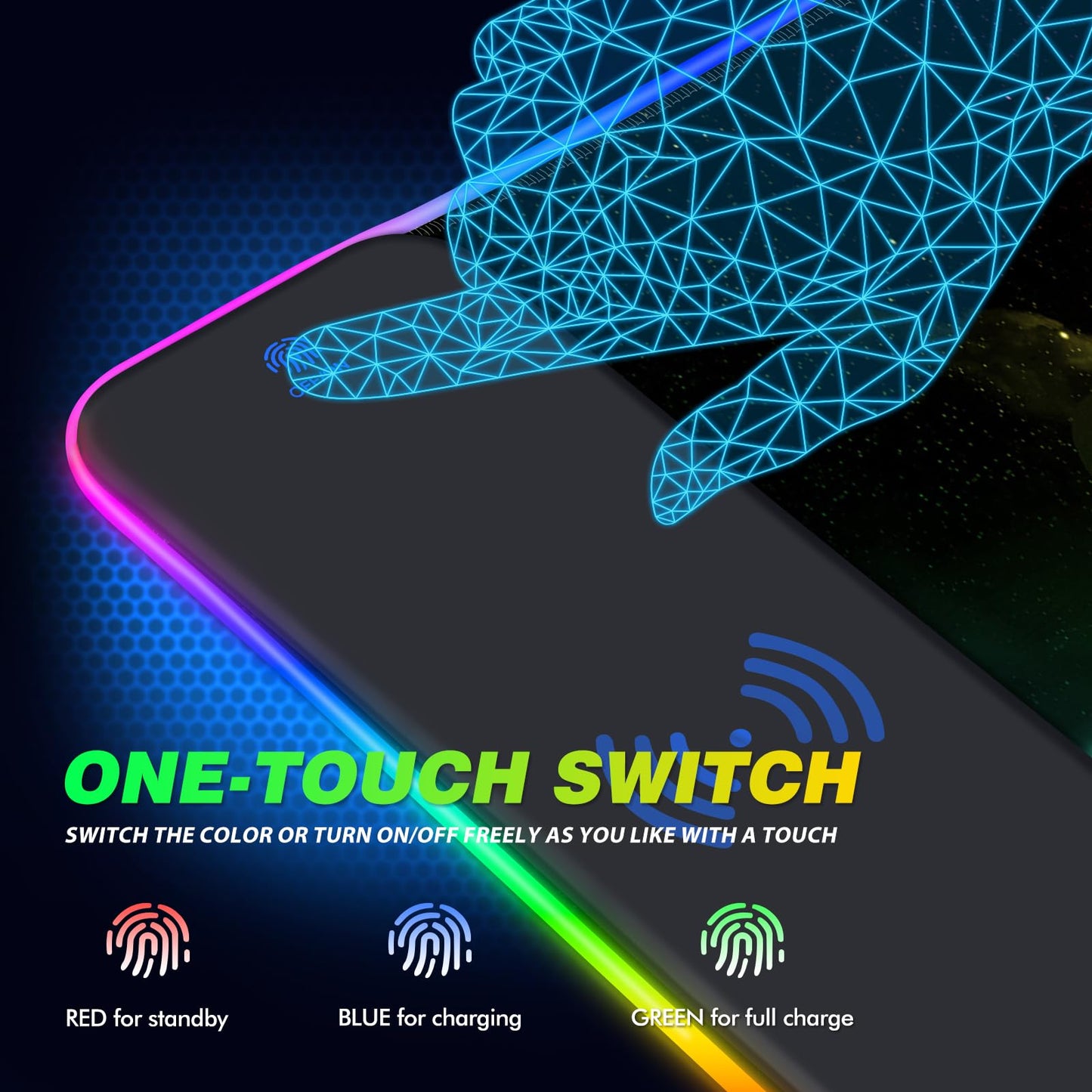 AIMSA Wireless Charging RGB Gaming Mouse Pad 15W, Extended LED Desk Mat Protector 800x300x4MM, 14