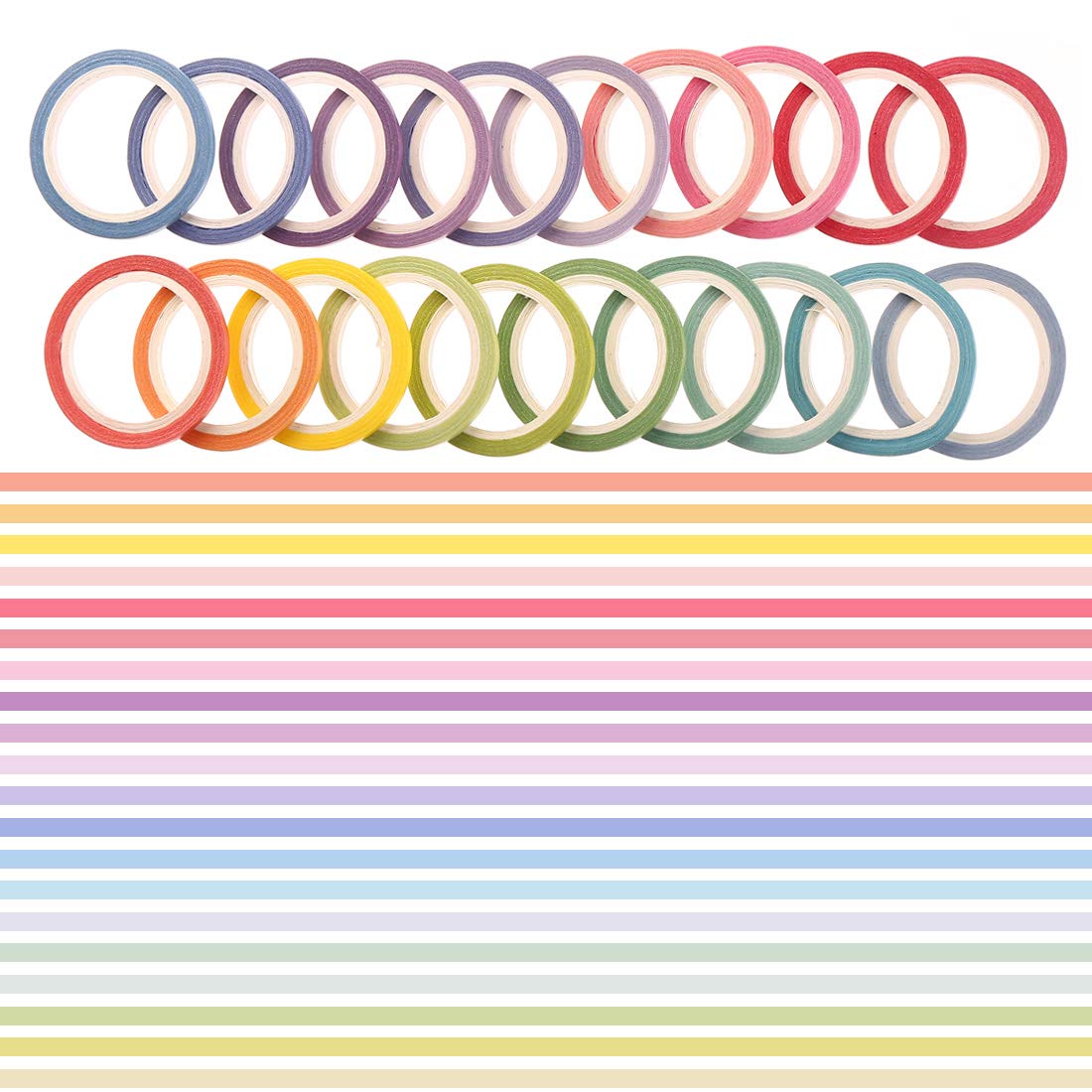 20 Rolls Rainbow Washi Tape Slim,Foil Gold Skinny Decorative Masking Washi Tapes,3MM Wide DIY