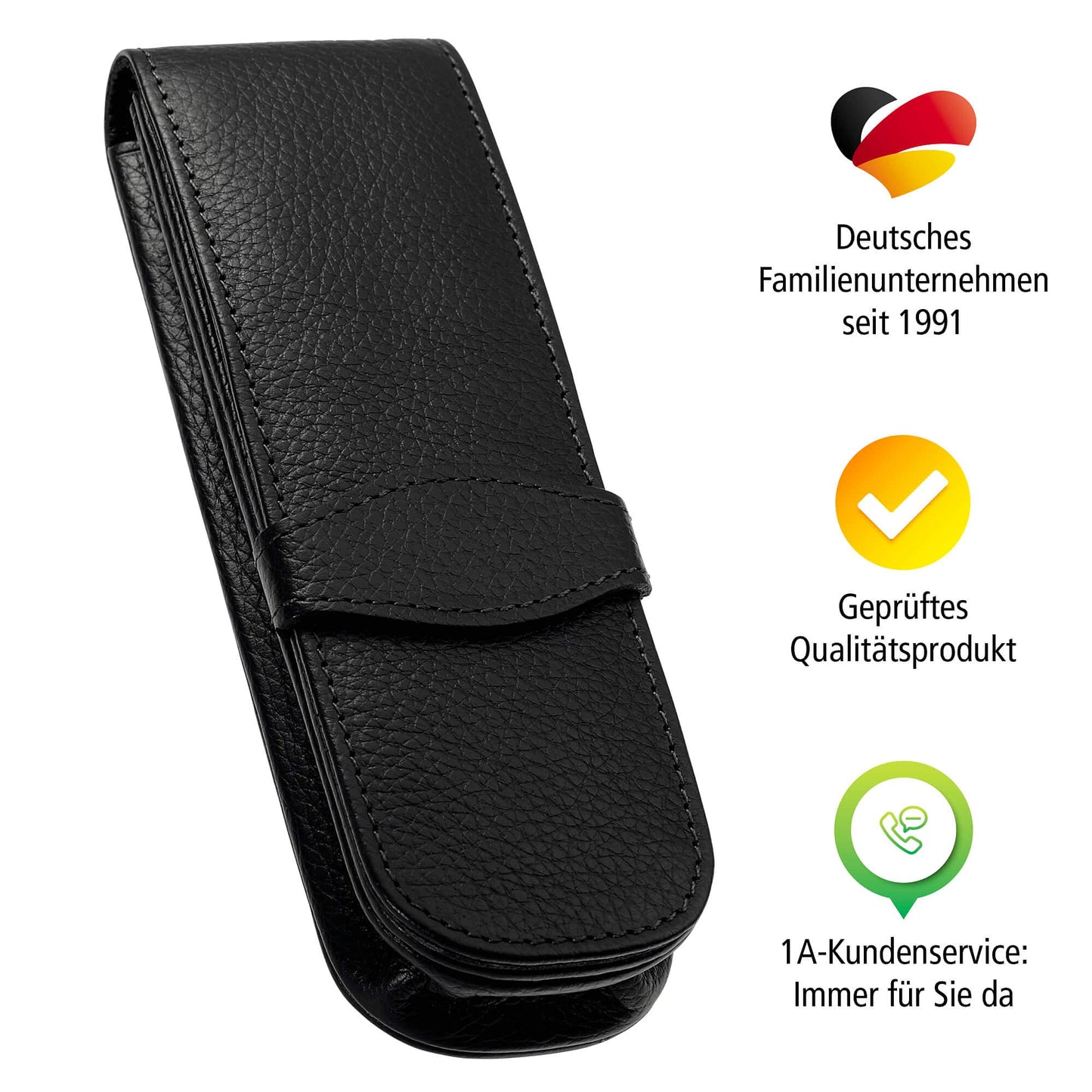 Online Leather Pen case, Made of Genuine Leather, Black, for Three pens, an Elegant Accessory for