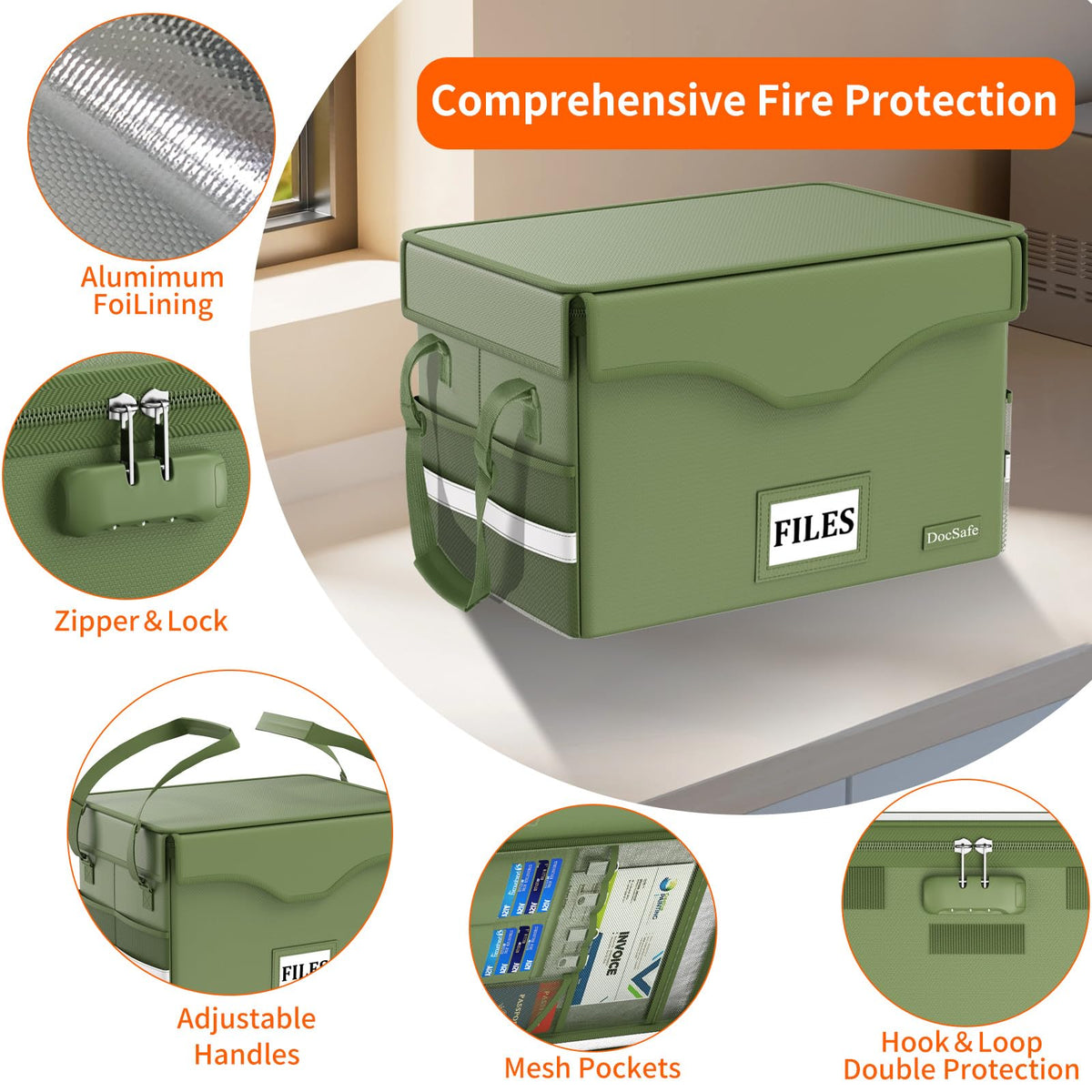 DocSafe 5200°F Fireproof Document Box with Lock,Heat Insulated File Organizer Storage with