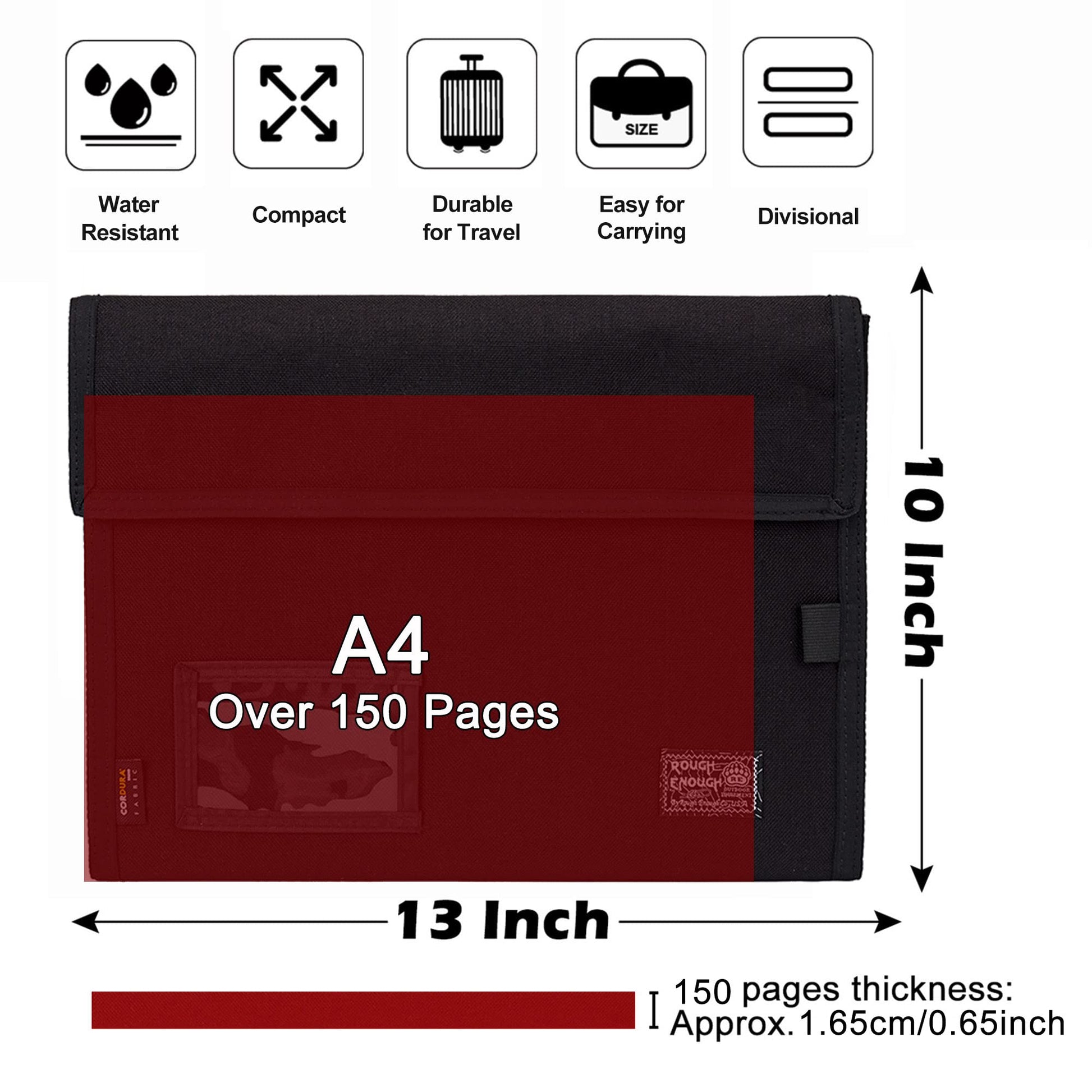 Rough Enough Expanding File Folder, Accordion Document Organizer, Black