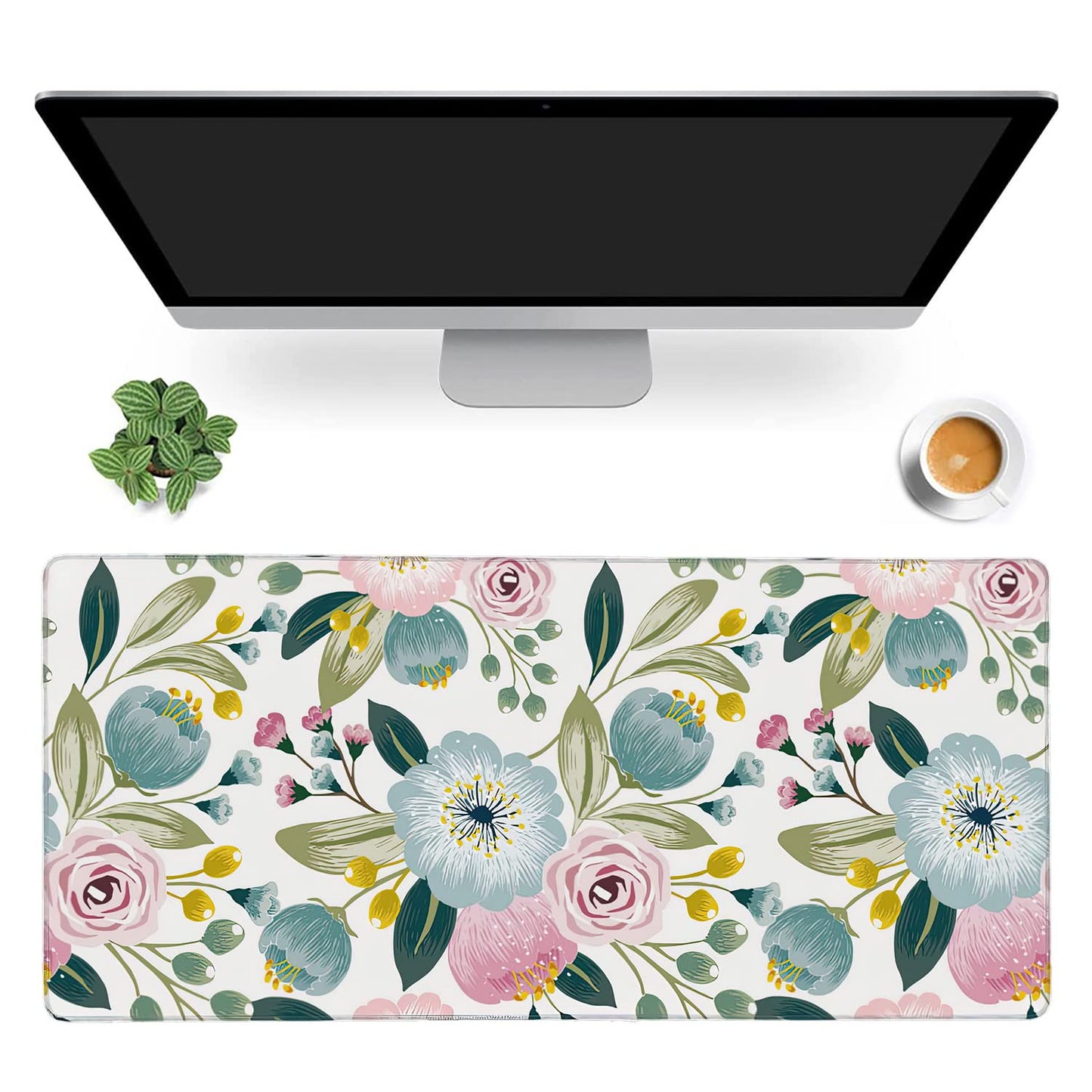 Lovely Floral with Spring Flowers Extended Gaming Mouse Pad Large Desk Mat with Non-Slip Rubber