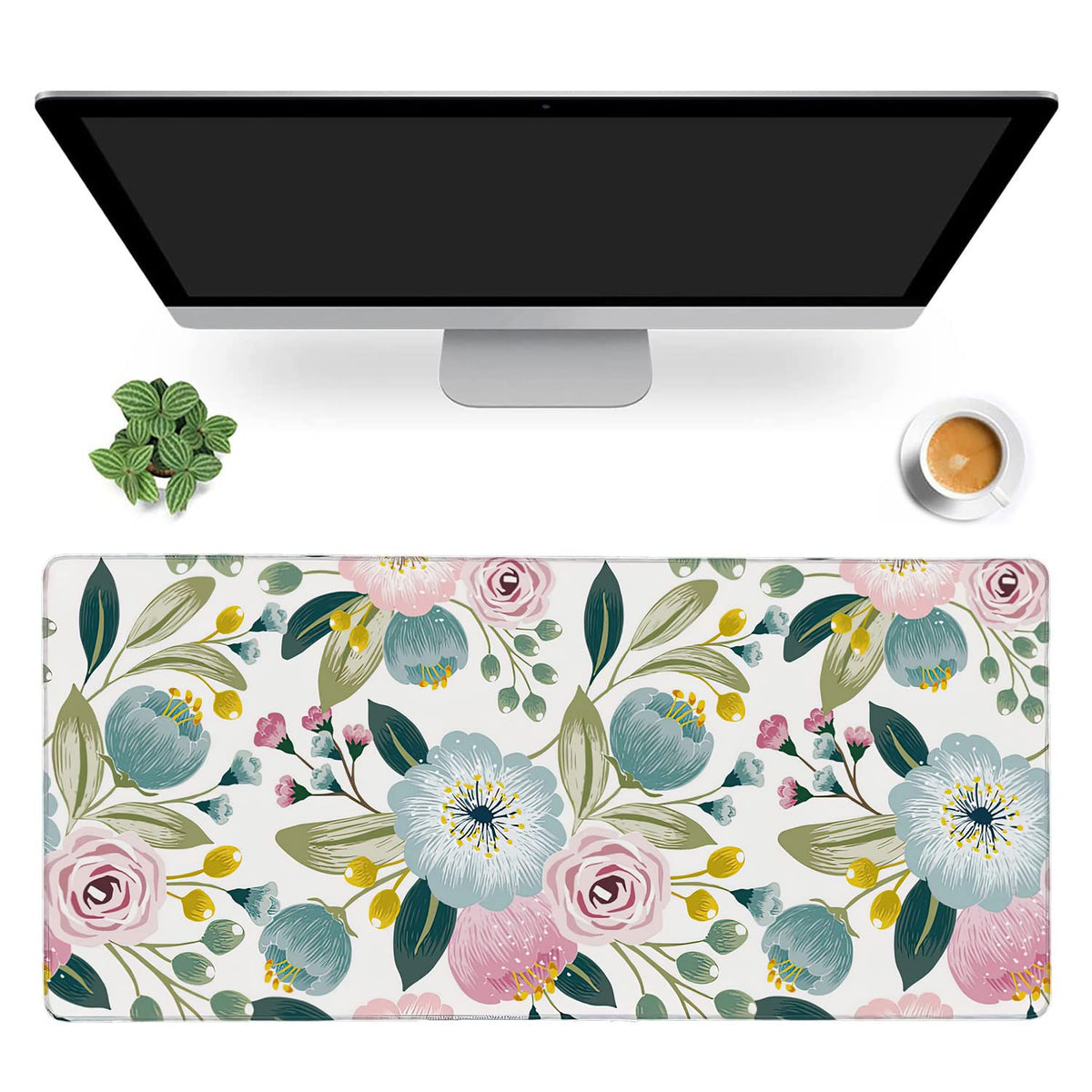 Lovely Floral with Spring Flowers Extended Gaming Mouse Pad Large Desk Mat with Non-Slip Rubber