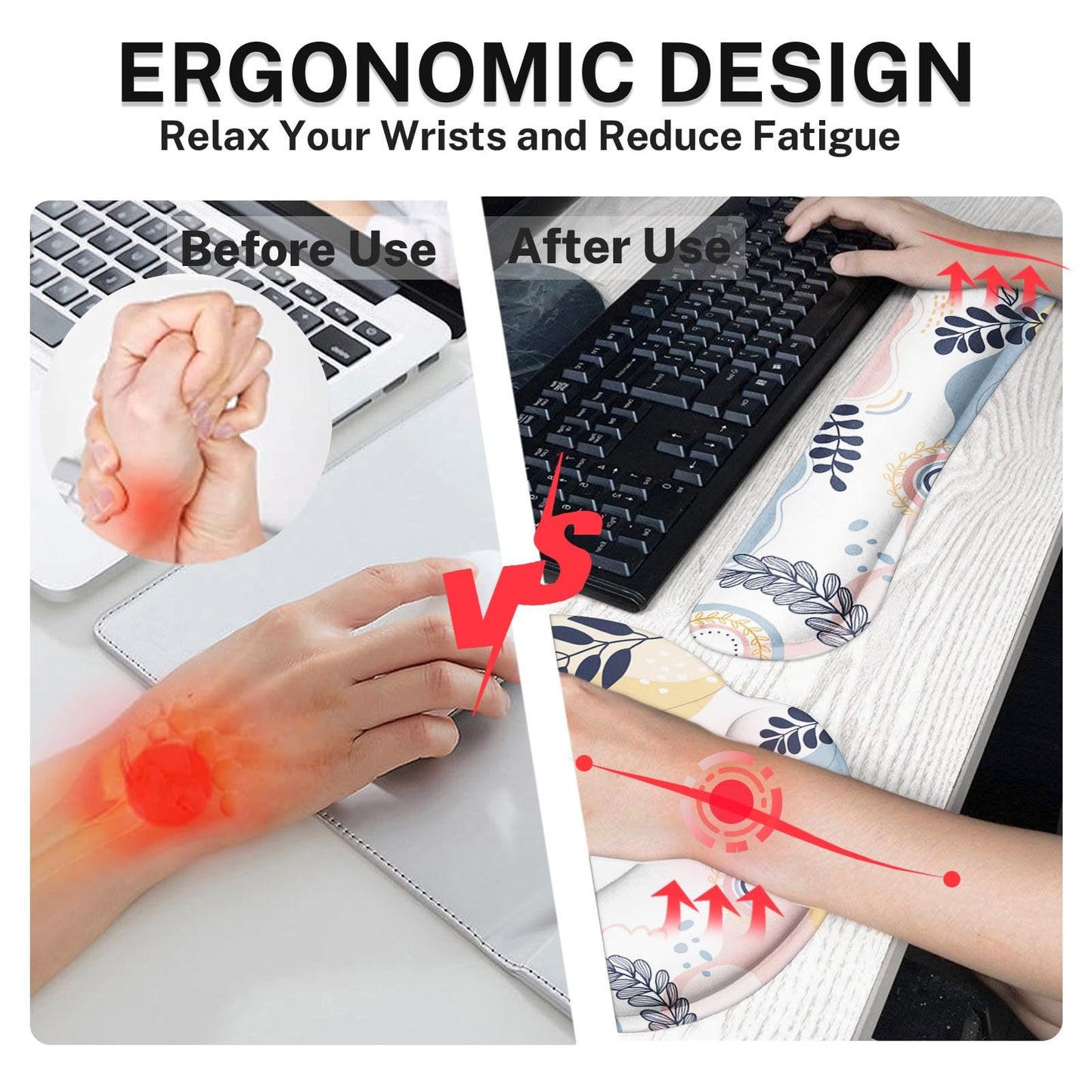 Arttown Keyboard Mouse Pad Set, 4 in 1 Desk Mat Set Tropical Leaves