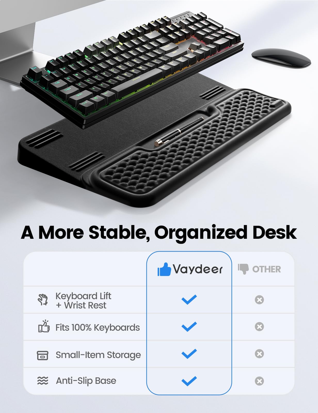 Vaydeer Extra Large Wrist Rest with Keyboard Stand, Ergonomic Keyboard Pad