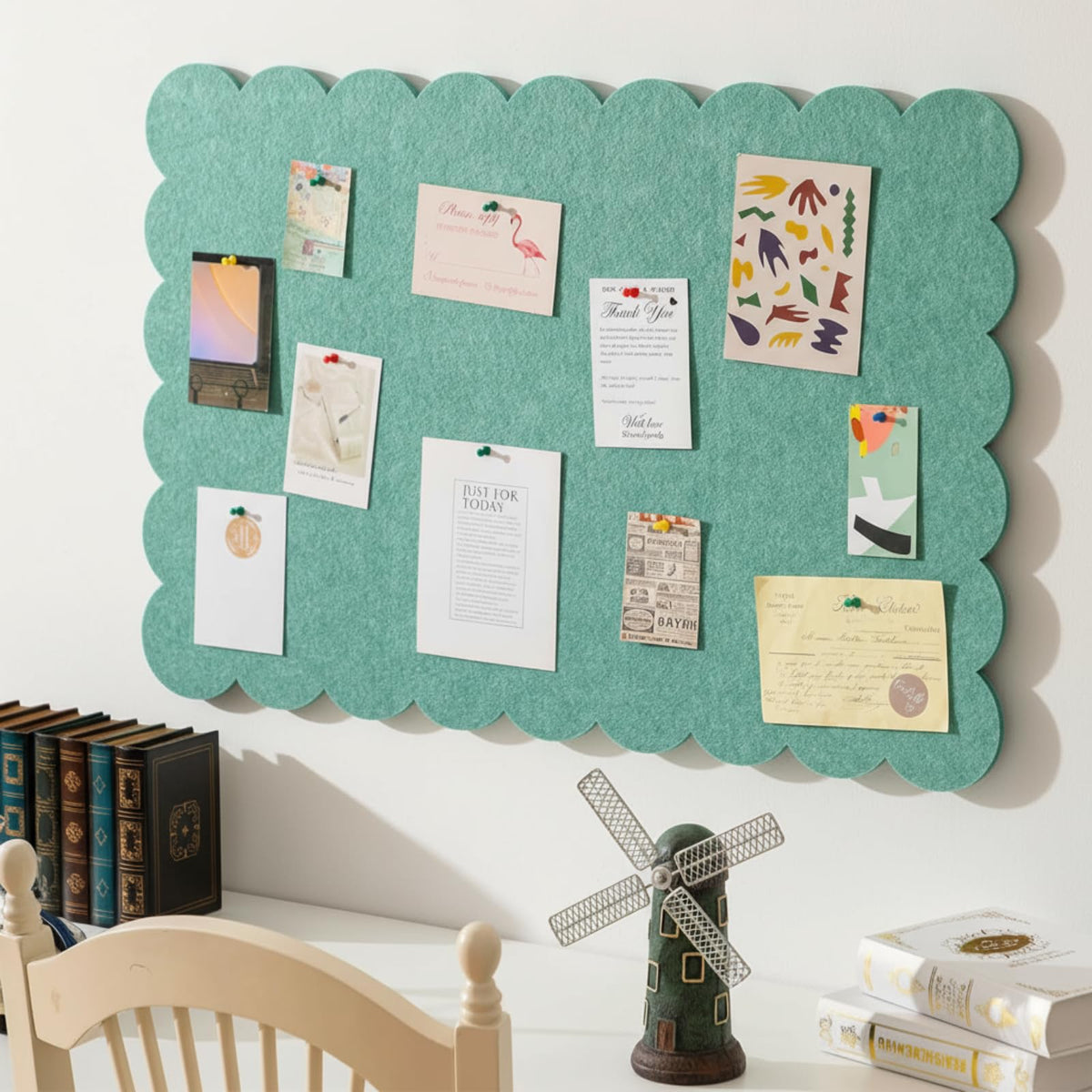 Mooliwe Scalloped Felt Bulletin Cork Board Foldable Forest Green 36*24 Inch
