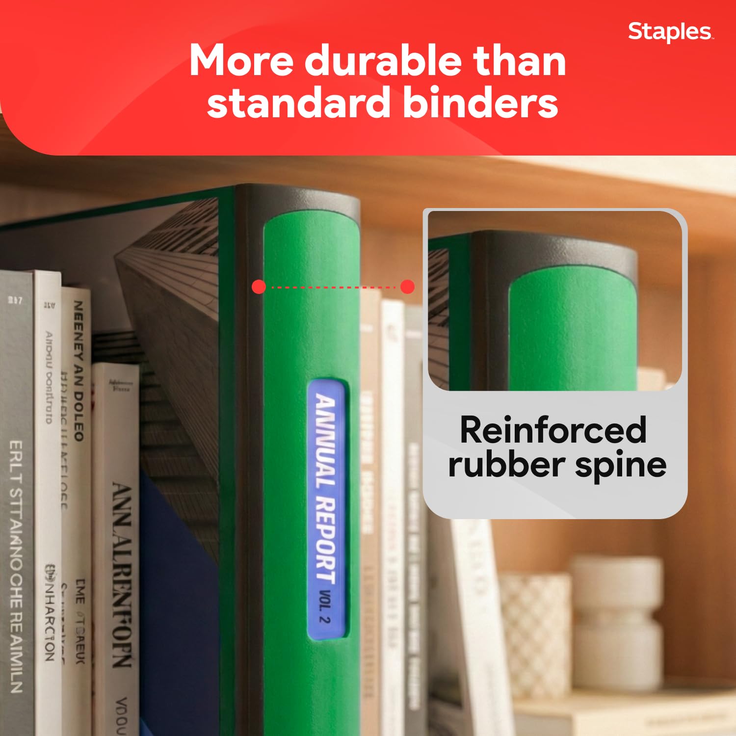 Staples Heavy-Duty 3-Inch D-Ring Binder, Green, Holds 600 Sheets