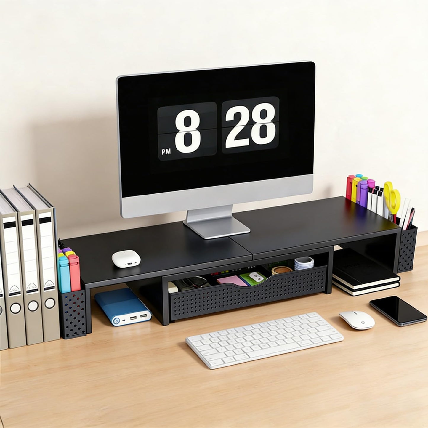 Spacrea Dual Monitor Stand Riser with Drawer and 2 Pen Holders