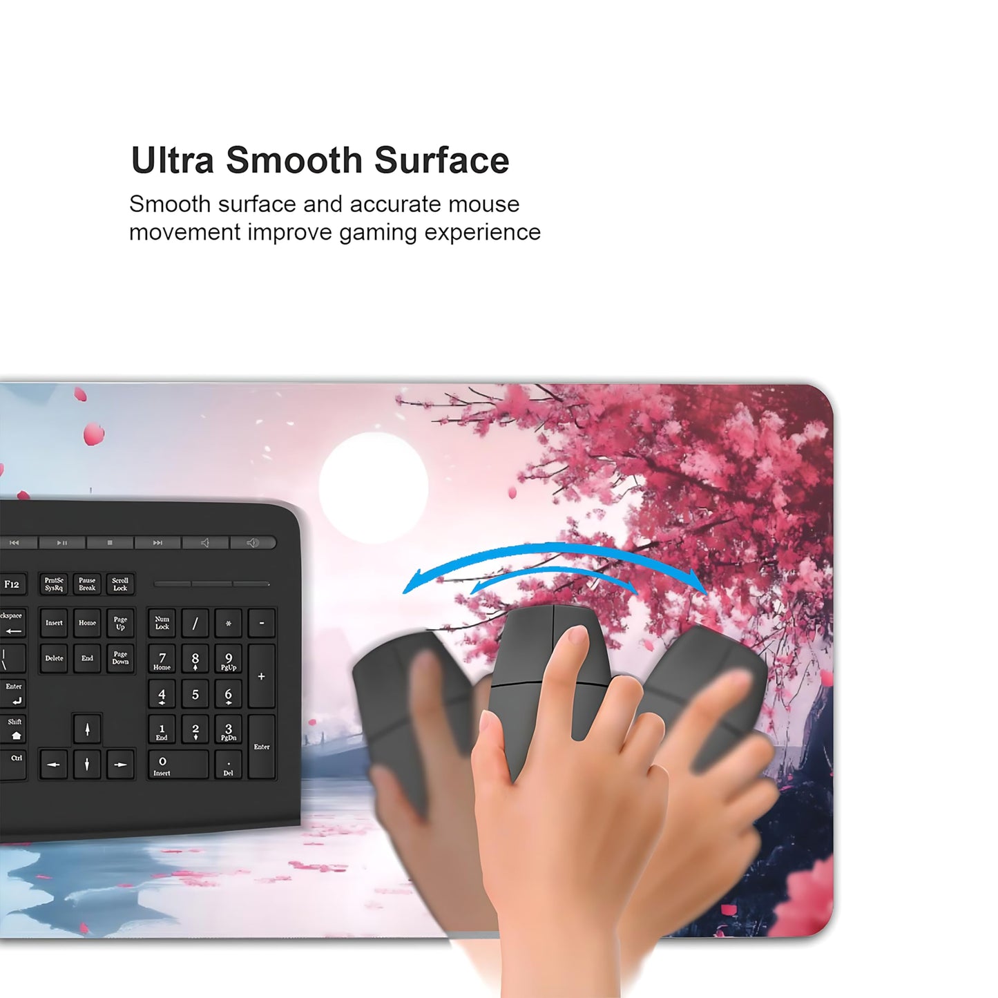 Aesthetic Scenery Gaming Mouse Pad, Blue Pink Japanese Desk Mat with Anti-Slip Base & Stitched