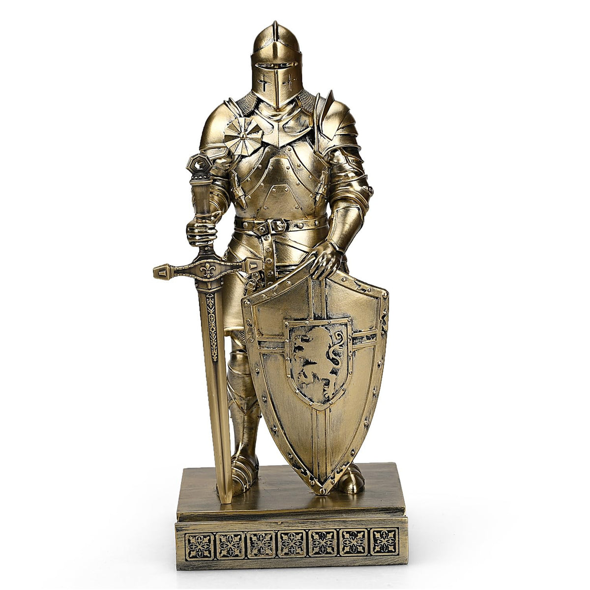 HDMbigmi King's Guard Knight Pen Holder Statue with Shield for Desk Bronze