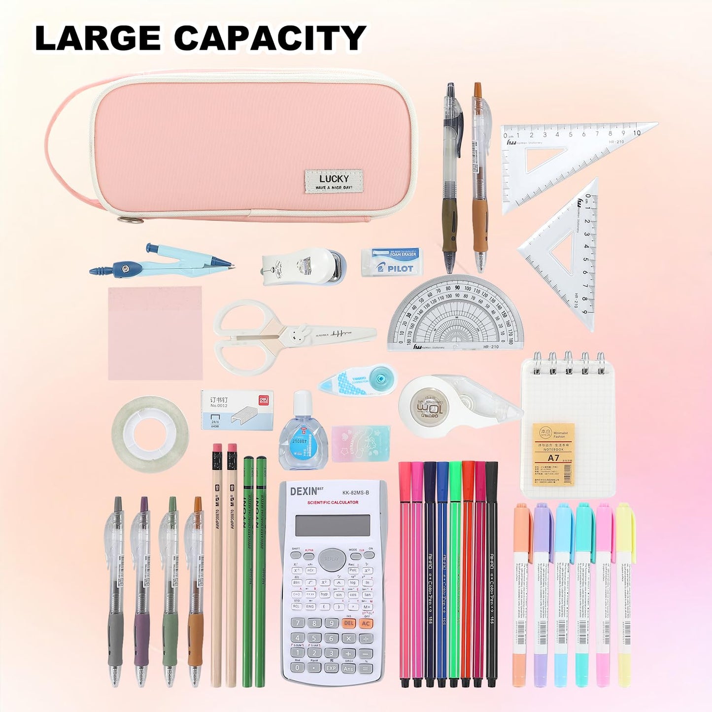 Large Pencil Case for Girls Teens Organizer Pencil Bag with Zipper Pink