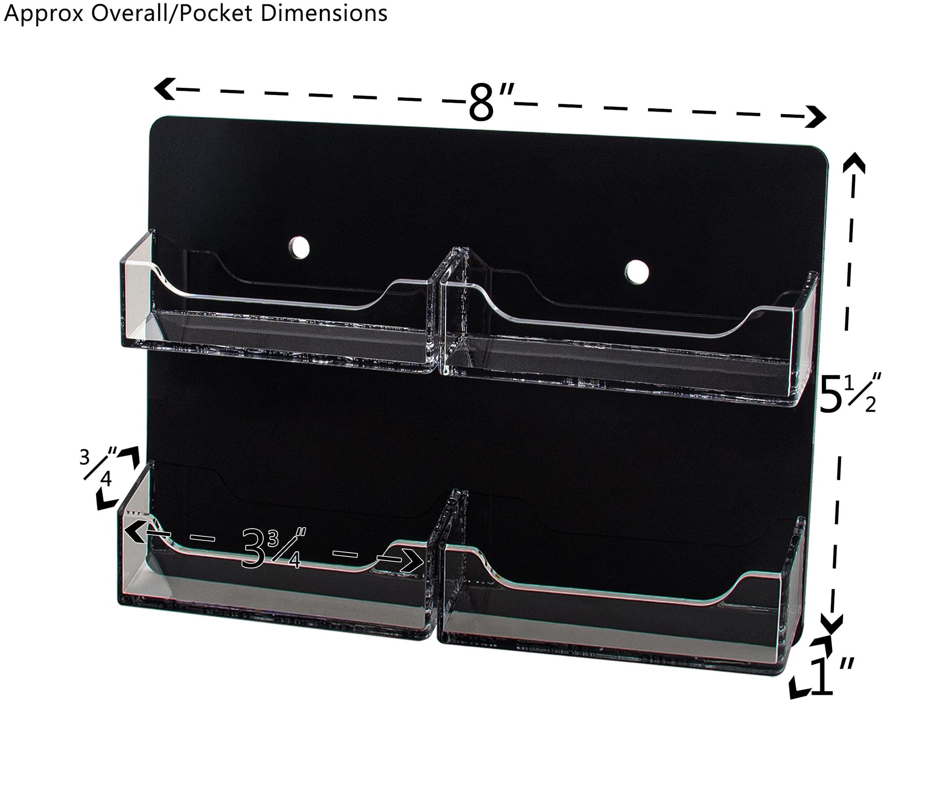 Marketing Holders Hanging Business Card Holder Clear on Black Acrylic 4 Pockets for 3.5" x 2" Cards