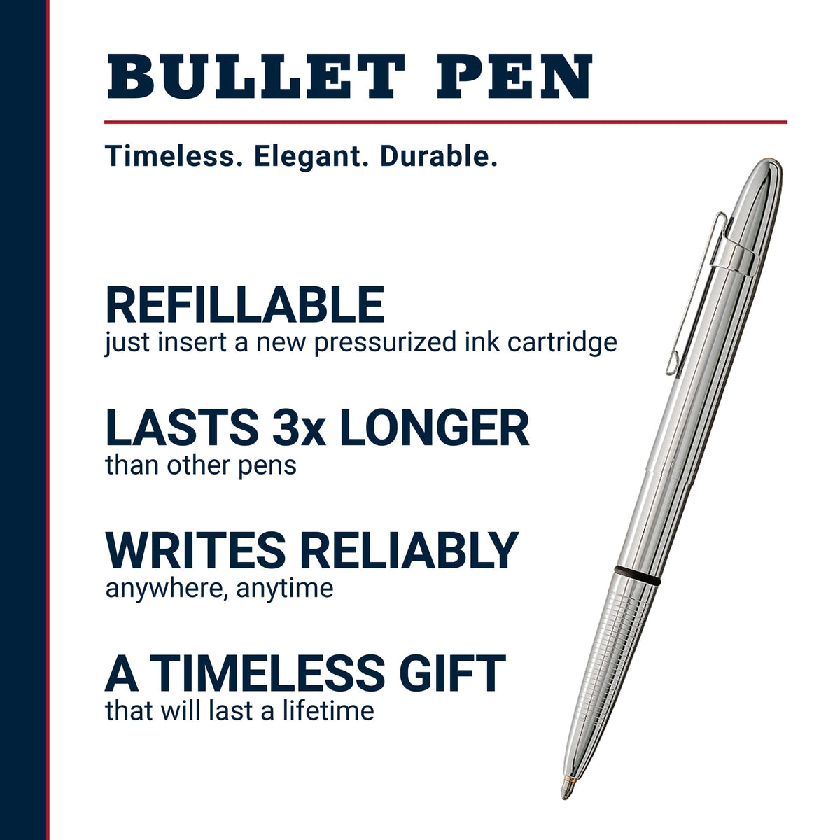 Fisher Space Pen Chrome Pressurized Ballpoint Bullet Pen